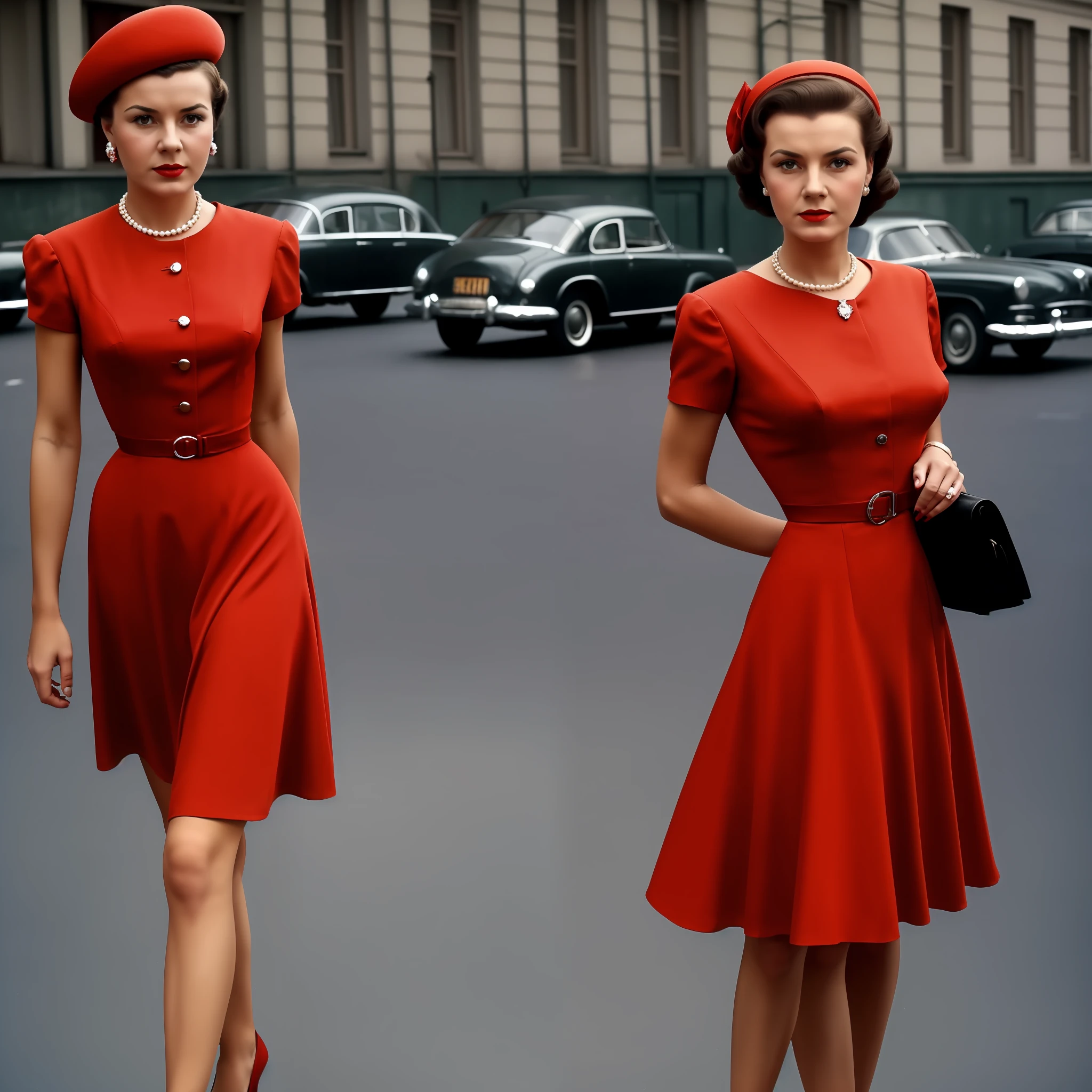 Woman in red dress, 1950s, soviet dress, ussr, colored, criminal, danger