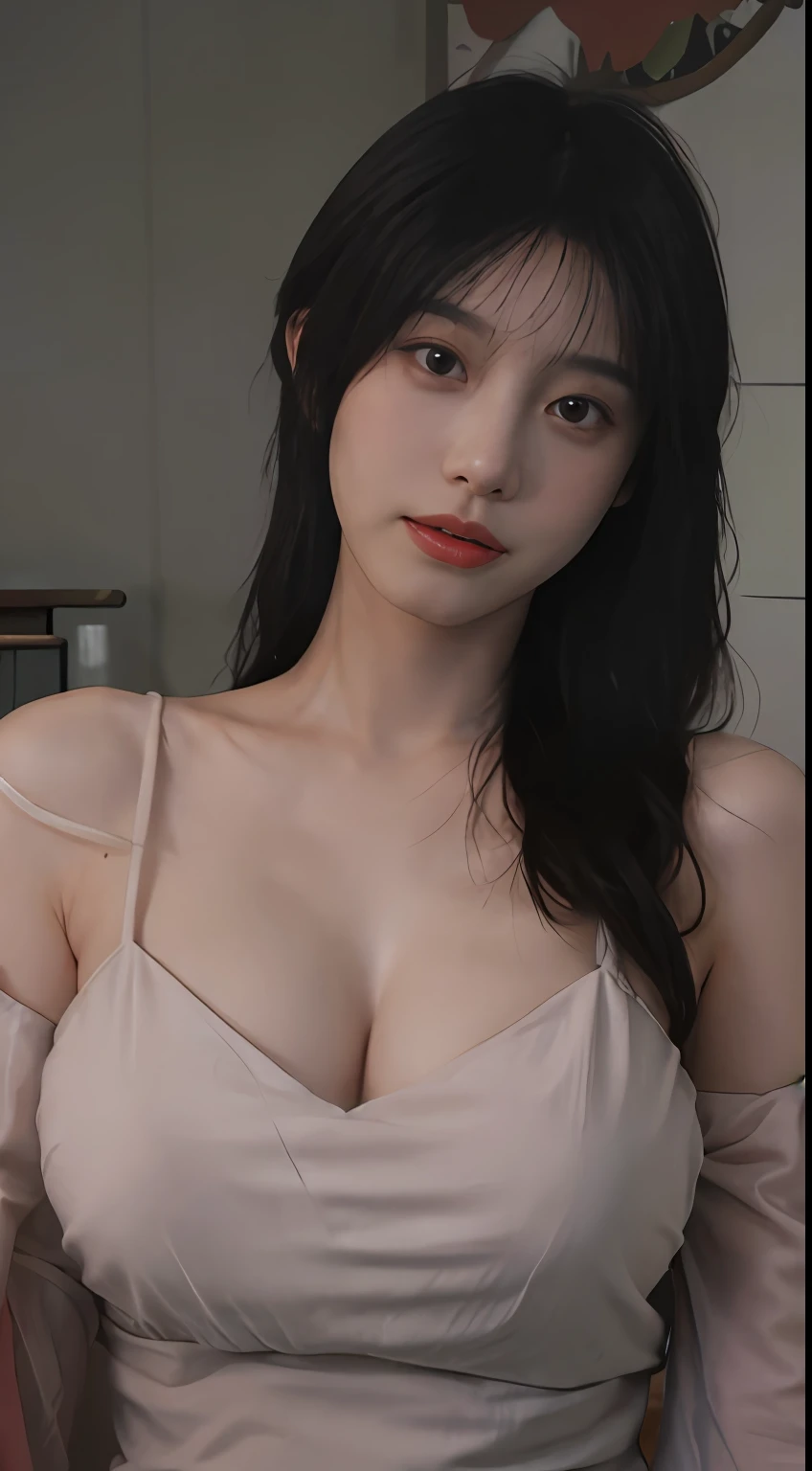 best qualtiy, 超高分辨率, (realisticlying:1.4), one-girl, A pair of clear and moving peach blossom eyes,Royal Sister,Fair skin,Perfect body,Exquisite facial features,(full bodyesbian:1.6)a sense of atmosphere,Absolutely beautiful girl, ssmile,Look at the audience tenderly ,HD close-up ,deep v big breasts,(Photorealistic:1.4),Sexy ,(Big breasts:1.9),(Upper body:1.4),(Wet body),(:1.2)
