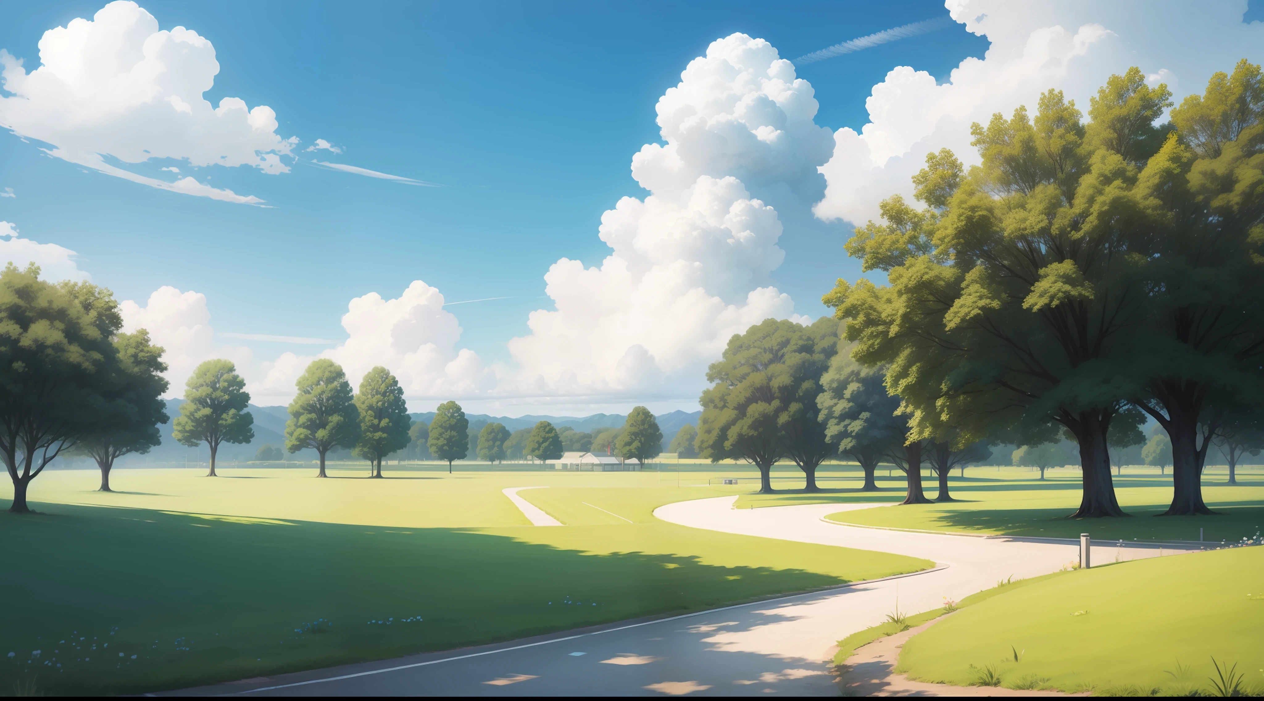 Blue sky, white clouds, green grass，夏天，live shooting，Realistic scenes