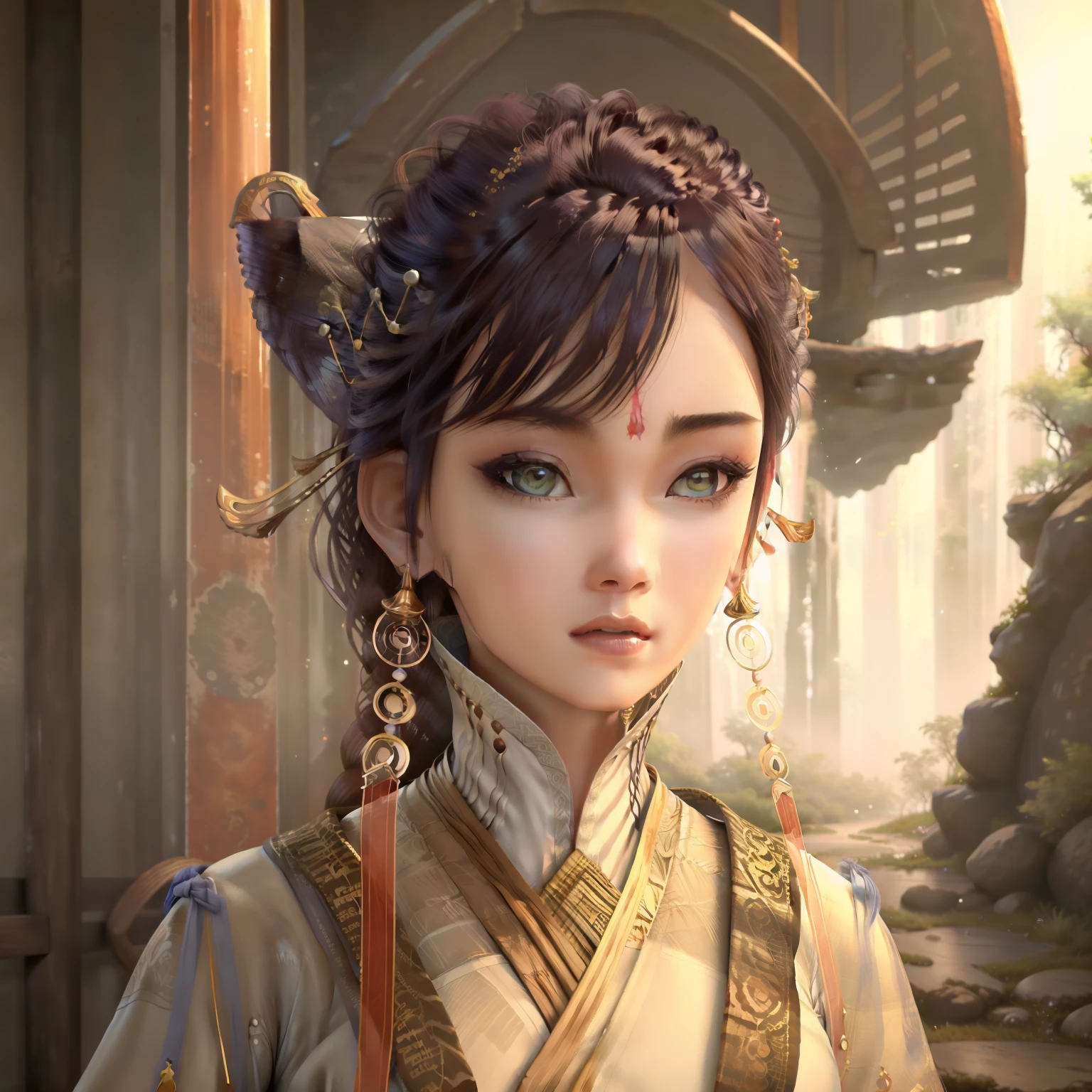 one-girl， Ancient Chinese clothing， full bodyesbian， rays of sunshine,Rusty golden dragon， Clear face， Clean white background， tmasterpiece， super detailing， Epic composition， hyper HD， high qulity， extremely detaile， offcial art， on cheongsam , Wallpapers，