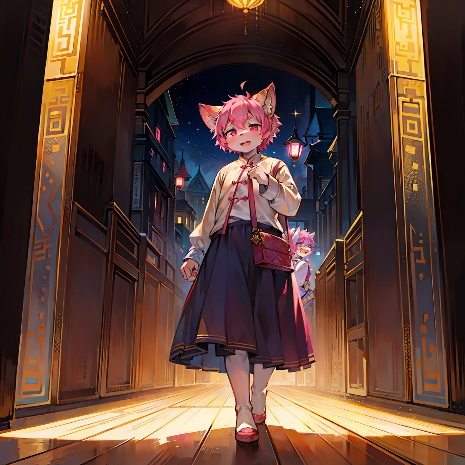 （1boys：1.3），neko boy，（shaggy：1.5），Light blue fur，Squint，Pink hair，bodyfur，hyper cute face，Beautiful light and shadow，ambient lights，Ultra-detailed fur，full bodyesbian， lighting perfect， light particules， （tmasterpiece）， （ultra - detailed）， Sharp focus， light particules， niji， Blushlush， The color hair， short detailed hair， silber hair， Pink hair， ssmile， 独奏， ssmile， 独奏， hairy pubic， Animal ear villi， Open your clothes， coda， with her mouth open， depth of fields， （best qualtiy） JW3，（Chinese art），long  skirt，