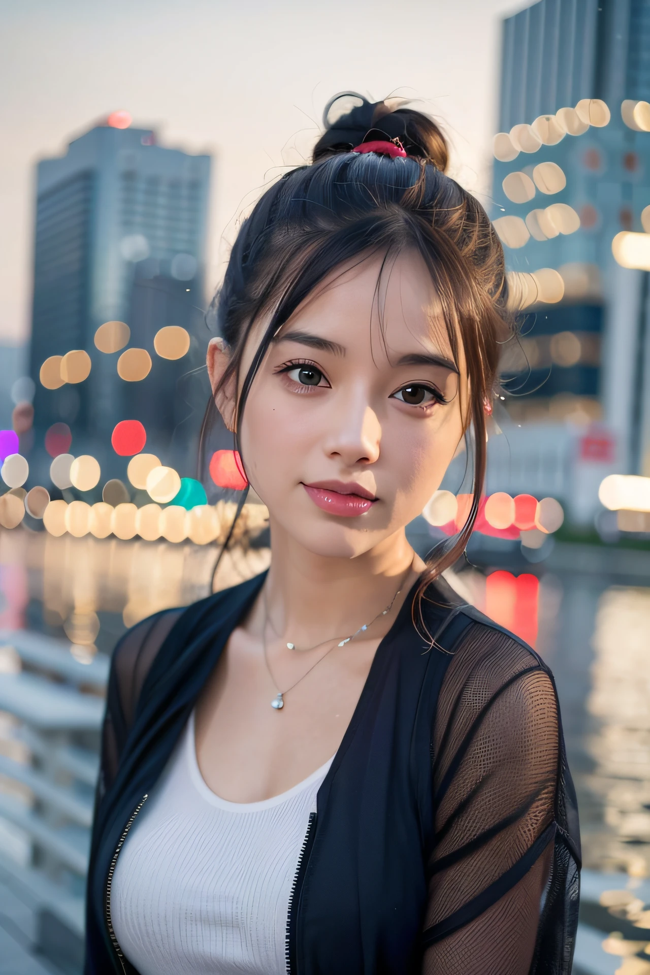 mix4,(8K, RAW photo, Best quality, Masterpiece:1.2), (Realistic, photo-realistic:1.37),Cute,Cityscape, Night, rain, Wet, Professional lighting, photon maping, Radio City, Physically-based rendering,