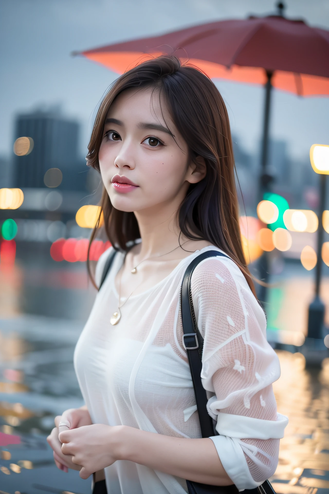 mix4,(8K, RAW photo, Best quality, Masterpiece:1.2), (Realistic, photo-realistic:1.37),Cute,Cityscape, Night, rain, Wet, Professional lighting, photon maping, Radio City, Physically-based rendering,