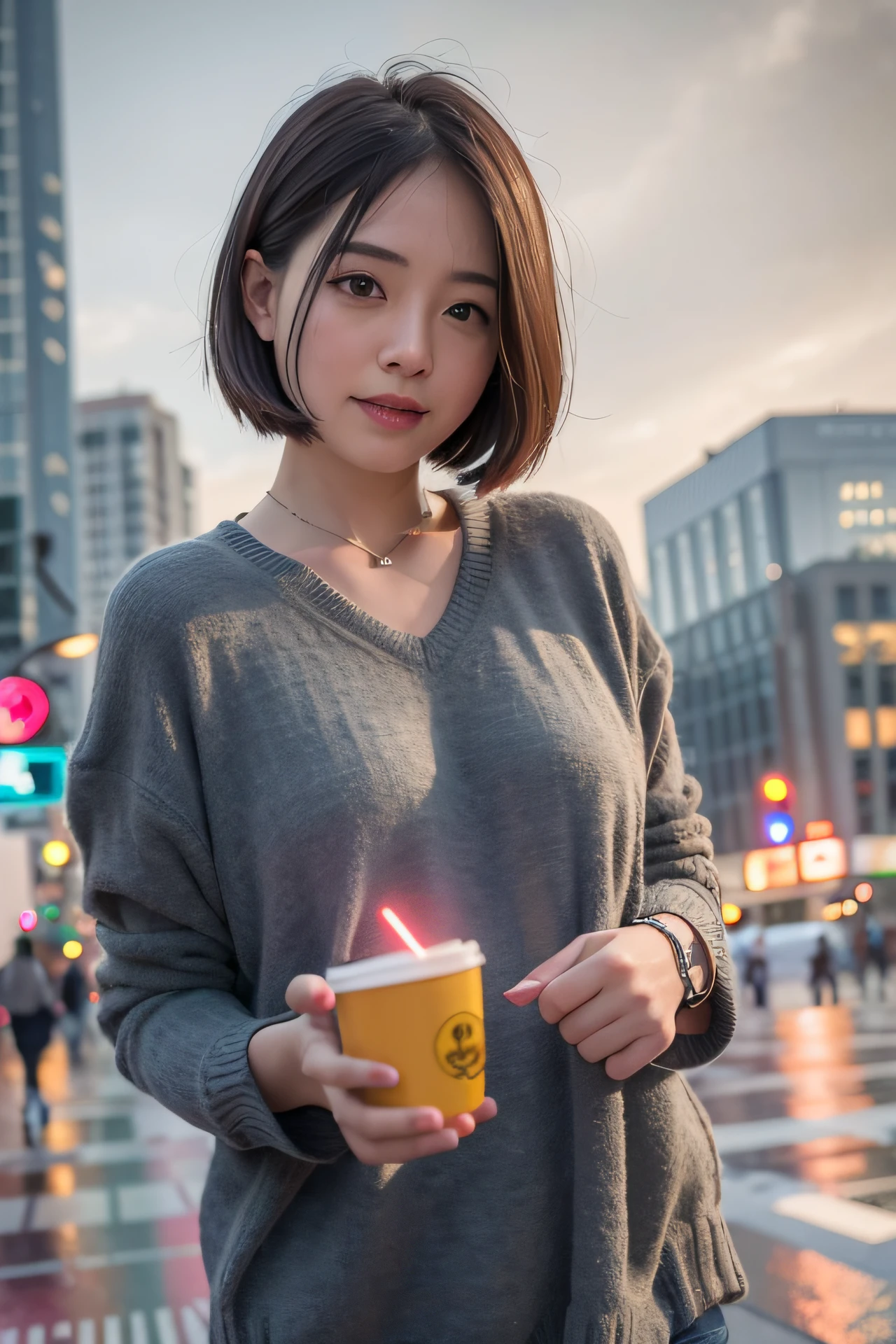 mix4,(8K, RAW photo, Best quality, Masterpiece:1.2), (Realistic, photo-realistic:1.37),Cute,Cityscape, Night, rain, Wet, Professional lighting, photon maping, Radio City, Physically-based rendering,