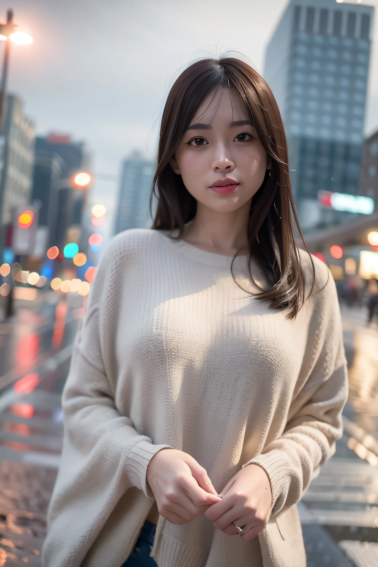 mix4,(8K, RAW photo, Best quality, Masterpiece:1.2), (Realistic, photo-realistic:1.37),Cute,Cityscape, Night, rain, Wet, Professional lighting, photon maping, Radio City, Physically-based rendering,