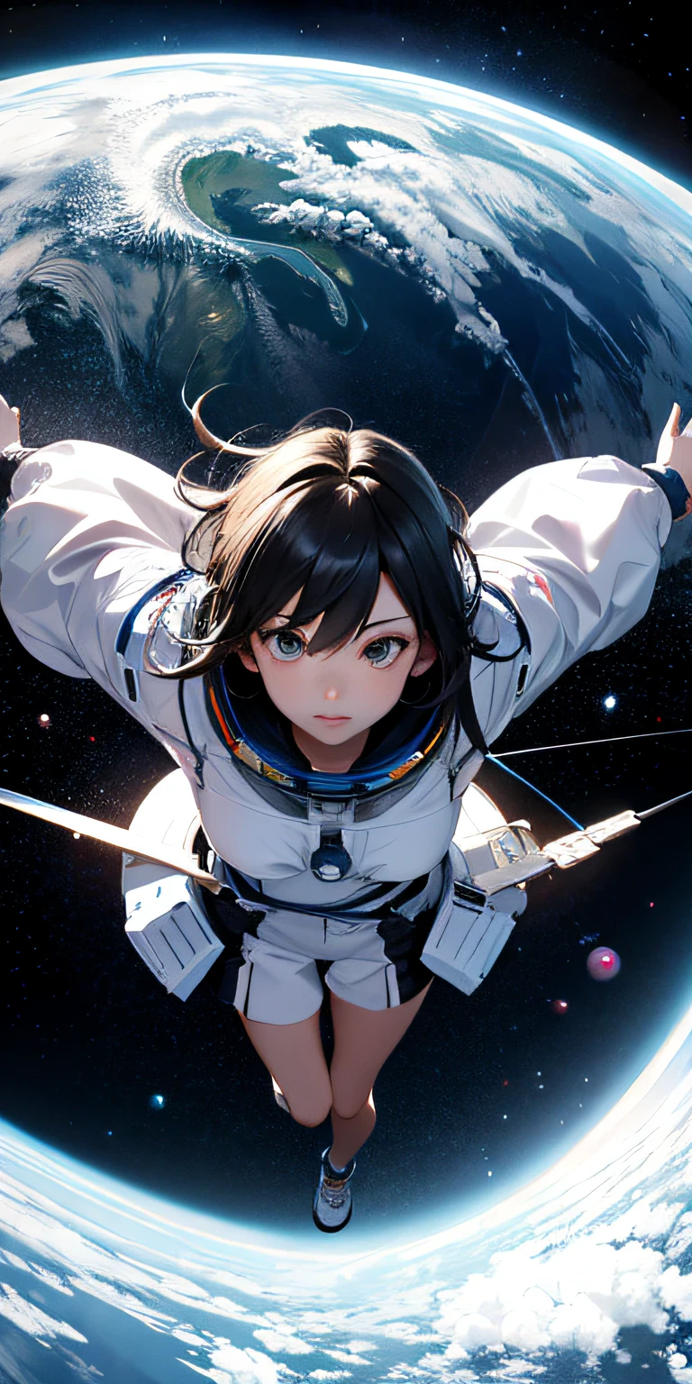 absurd res, high res, (masterpiece:1.4), ultra-detailed, 1girl, from above, space, floating