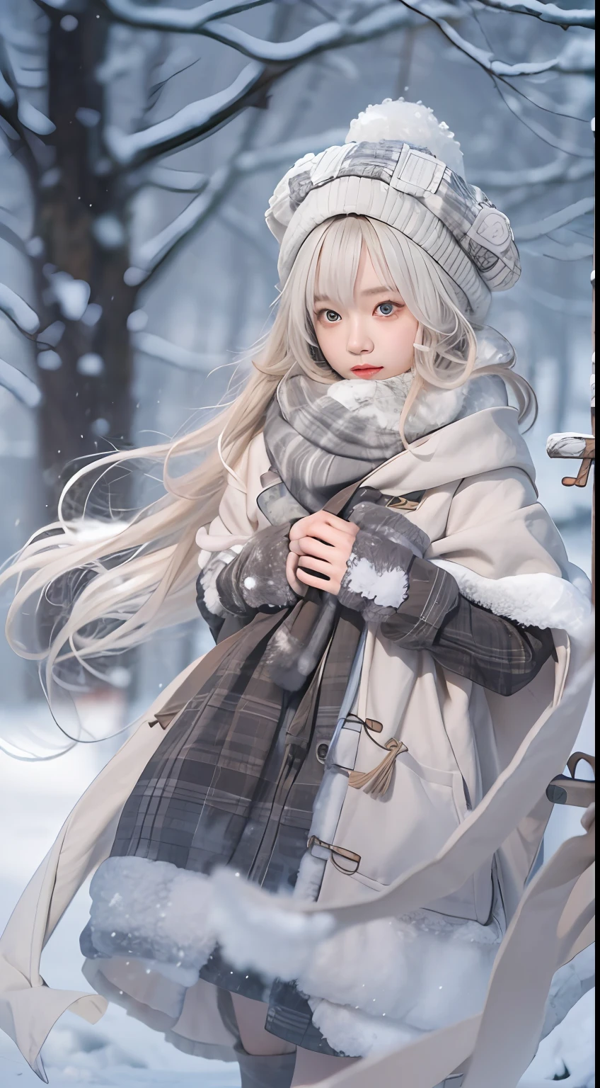 ((Works of masters))，(超高分辨率)，1 girl, Run, Lolita costume，Cloak (Snow, Outdoor activities in winter:1.2)