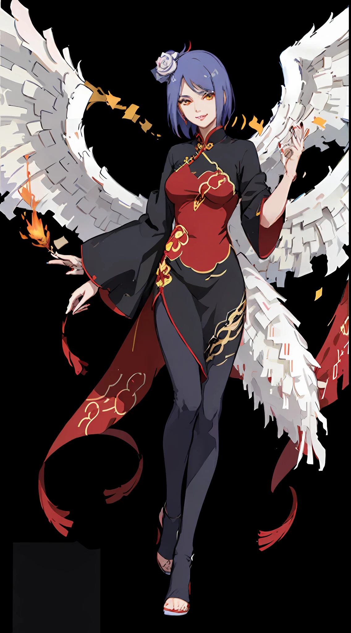 Xiaonan,Blue-purple hair,Bright red cheongsam,The cheongsam is only red,The cheongsam is embroidered with a phoenix motif,Huafu,Wear a red veil,looks into camera,red high heel pumps,Apply red nail polish,Smiling,high qulity,High-detail background - it's the Spring Festival,Set off firecrackers,Slender fingers,perfect bodies,the golden ratio,Whole body diagram,8K Blu-ray quality