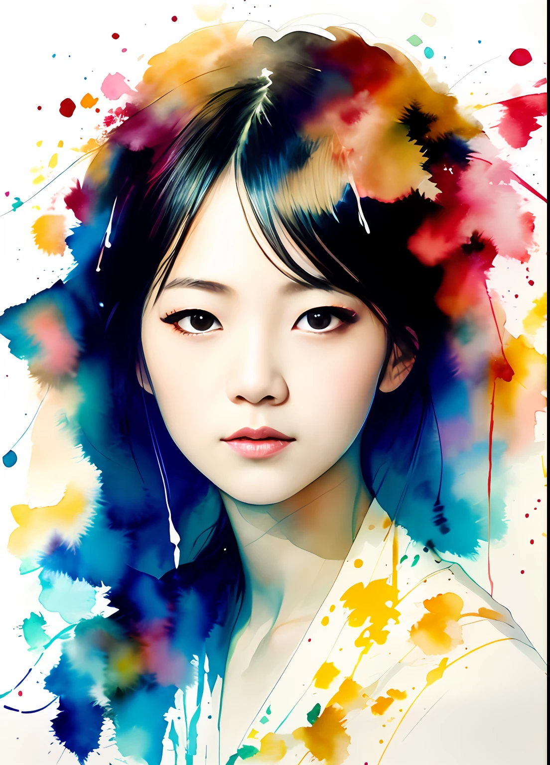 A painting by MSE, A Chinese Woman by Agnes Cecile,Luminous design,pastelcolor,the watercolor style,Splash ink,Ink drops,Autumn lights