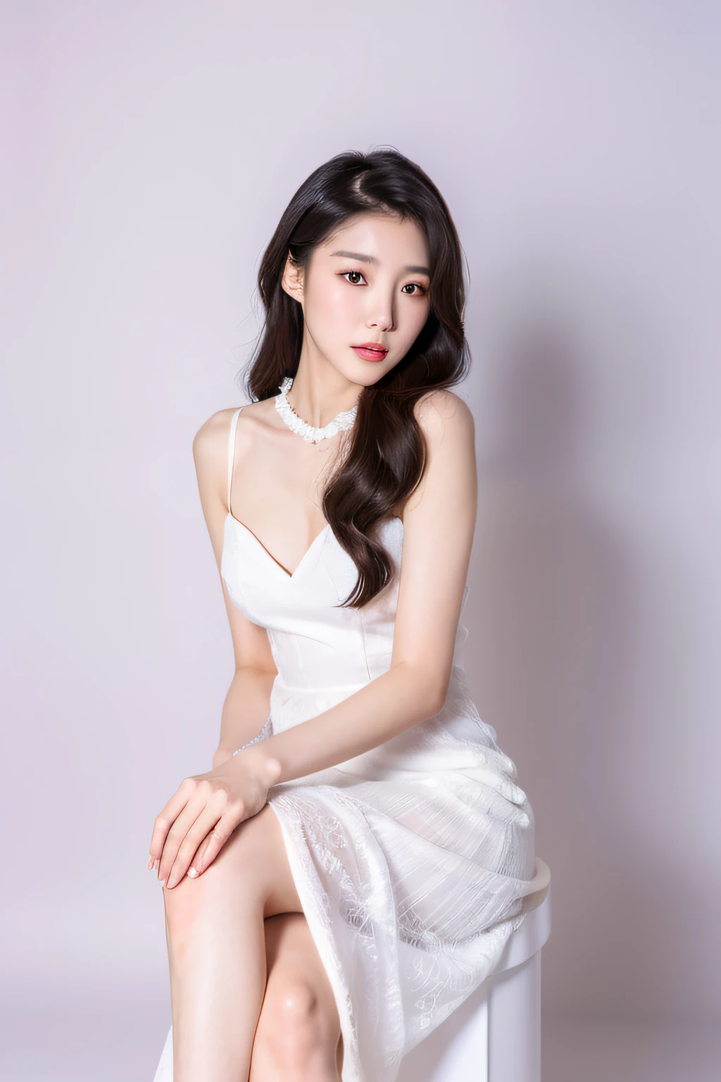 Asian woman in white dress sitting on stool, Gorgeous young Korean woman, a beautiful woman in white aodai, Beautiful young Korean woman, beautiful Korean women, Korean woman, korean women's fashion model, wears a white dress, Korean girl, gorgeous chinese models, wearing white clothes, Choi Hyun-hwa, female actress from korea, Lovely woman, cute elegant pose