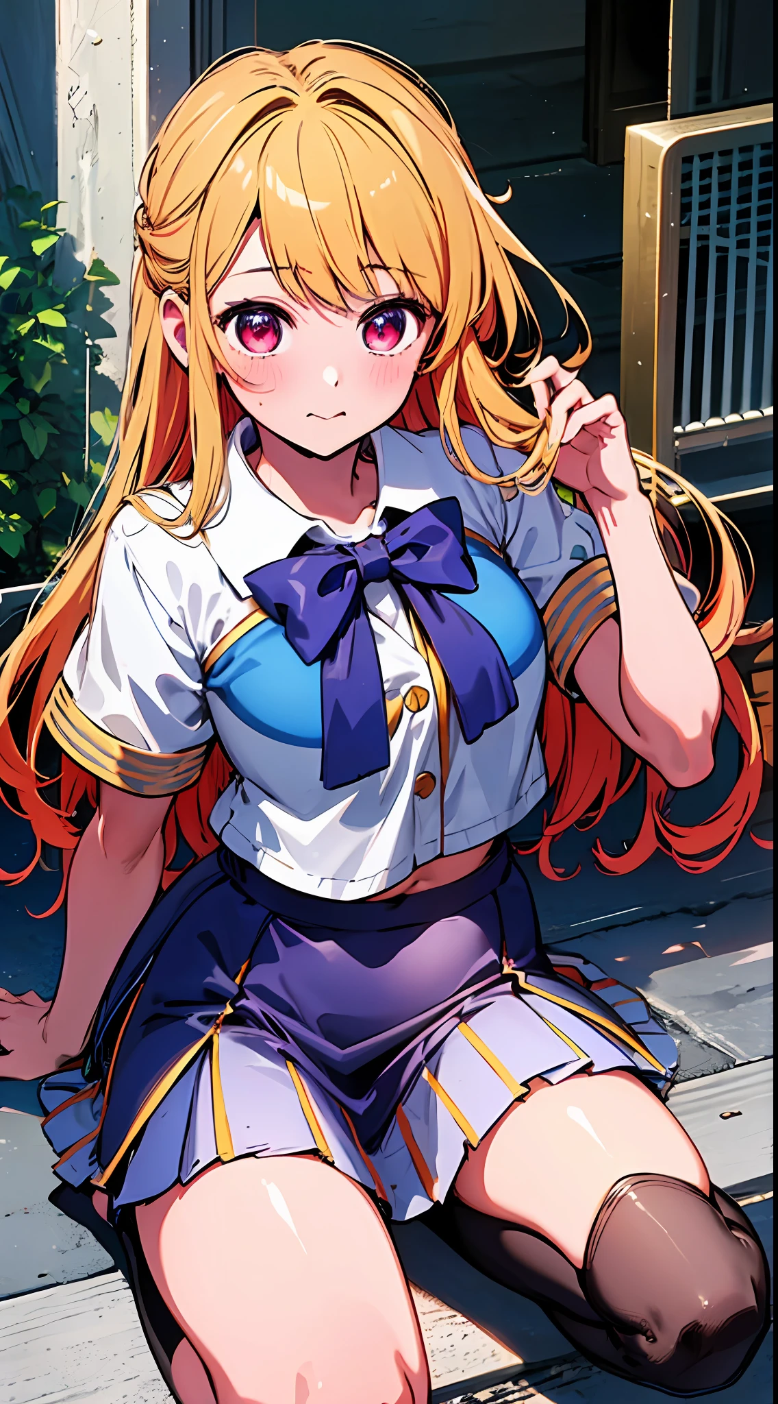 The main girl is beautiful and cute, traditional uniform, neat and clean coordination, "neat and bright uniform coordination", full body, full body illustration, best illustration, realistic and elaborate uniform, high school uniform, , ((highest quality)), ((masterpiece)), (detail: 1.4), anatomical, award-winning concept art, beautiful, fine details, portrait, look viewer, (full body display)), 1 girl, full body, solo, 6 years old, elementary schnt, child a, semi-long hair, red and pyes, big eyes, the pupil of the left eye is star-shaped, characteristic left eye pupil, left eye pupil clear, left eye pupil detailed, cute underwear, panties, long skirt, silk material panties, wet shirt, wet clothes, skirt lift, blush, classroom, navel out, clothes lift, simple background, lifting clothes, white shirt, uniform, blazer, Japan cute uniform, look away, short sleeves, loli, elementary school, main girl beautiful and cute, loli, babface, g, young, young appearance, fantastic visual depiion, pal effect, beautiful girl, petite girl, sweaty transparent clothes, uneven, absurd, uneven, As for uniforms, along with tgirls' school, it is the oldest girls' school Japan based on Christianity, "very cute with traditional uniforms", "very cute sailor uniforms for both summer and winter clothes", heel-up loafers, golden hair, traditional uniforms, neat and clean coordination, "In line with our school's educational policy of aiming to "nurture independent women", the uniform expresses the beauty of intelligent and dignified women. I'm proud of the school", the main girl is beautiful and cute