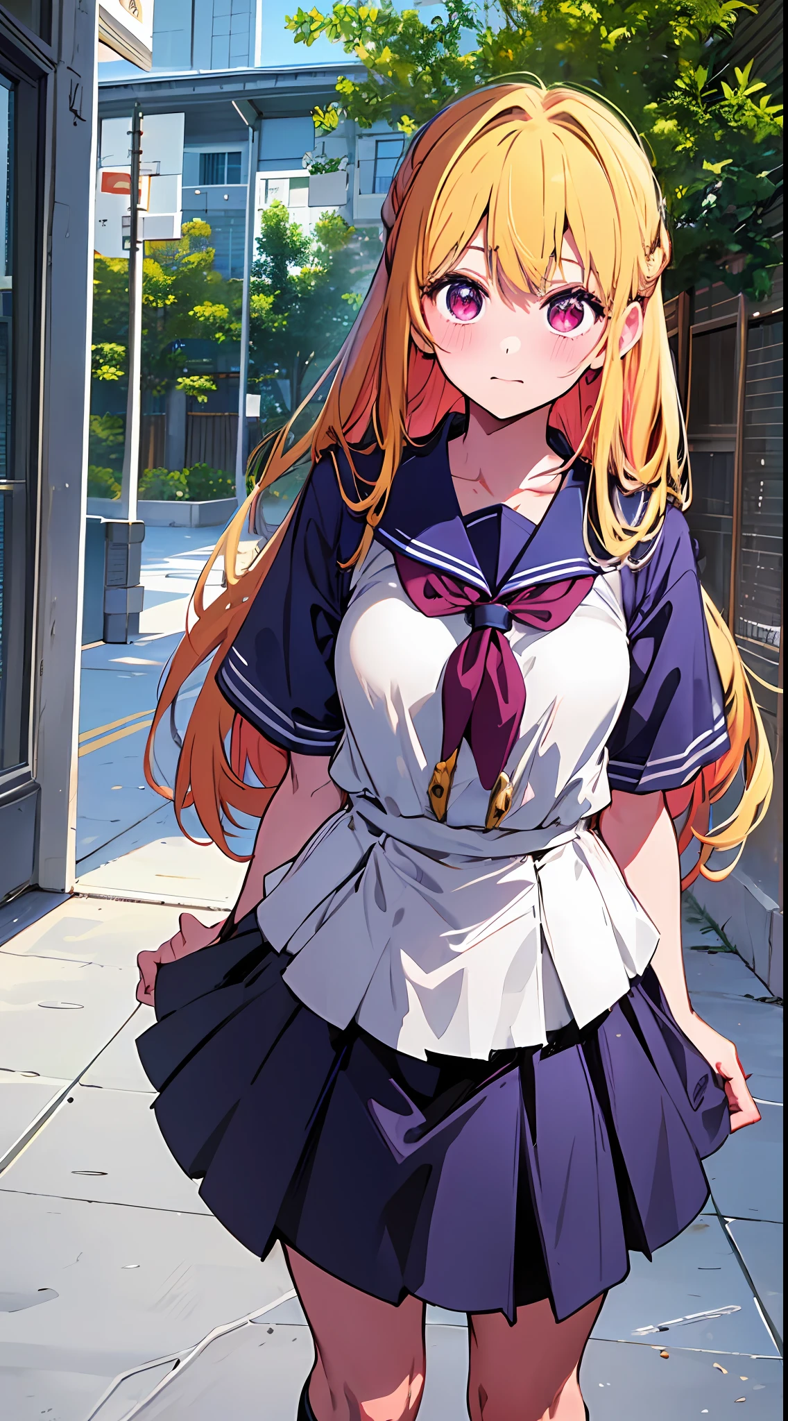 The main girl is beautiful and cute, traditional uniform, neat and clean coordination, "neat and bright uniform coordination", full body, full body illustration, best illustration, realistic and elaborate uniform, high school uniform, elementary school student, ((highest quality)), ((masterpiece)), (detail: 1.4), anatomical, award-winning concept art, beautiful, fine details, portrait, look viewer, (full body display)), 1 girl, full body, solo, 6 years old, elementary school student, child actor, golden hair, blonde, semi-long hair, red and pink eyes, big eyes, the pupil of the left eye is star-shaped, characteristic left eye pupil, left eye pupil clear, left eye pupil detailed, cute underwear, panties, long skirt, silk material panties, wet shirt, wet clothes, skirt lift, blush, classroom, navel out, clothes lift, simple background, lifting clothes, white shirt, uniform, blazer, Japan cute uniform, look away, short sleeves, loli, elementary school, main girl beautiful and cute, loli, baby face, cute, young, young, young, young appearance, fantastic visual depiction, professional effect, beautiful girl, petite girl, sweaty transparent clothes, uneven, absurd, uneven, As for uniforms, along with the girls' school, it is the oldest girls' school Japan based on Christianity, "very cute with traditional uniforms", "very cute sailor uniforms for both summer and winter clothes", heel-up loafers, golden hair, traditional uniforms, neat and clean coordination, "In line with our school's educational policy of aiming to "nurture independent women", the uniform expresses the beauty of intelligent and dignified women. I'm proud of the school", the main girl is beautiful and cute