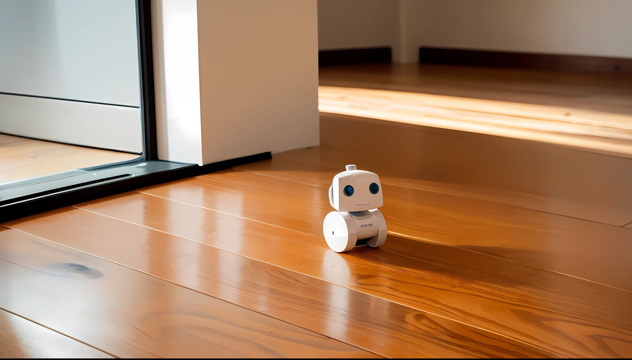 Close-up of a robot on the floor near the wall, dusty floor, wooden floor, White floor, taken with canon 5d mk4, taken with canon eos 5 d mark iv, wooden floor, Dusty dirty floor, taken with canon 8 0 d, text : Robot rock, Self-restraint, Shot on Canon EOS R 6, Wooden floors, cleaning future