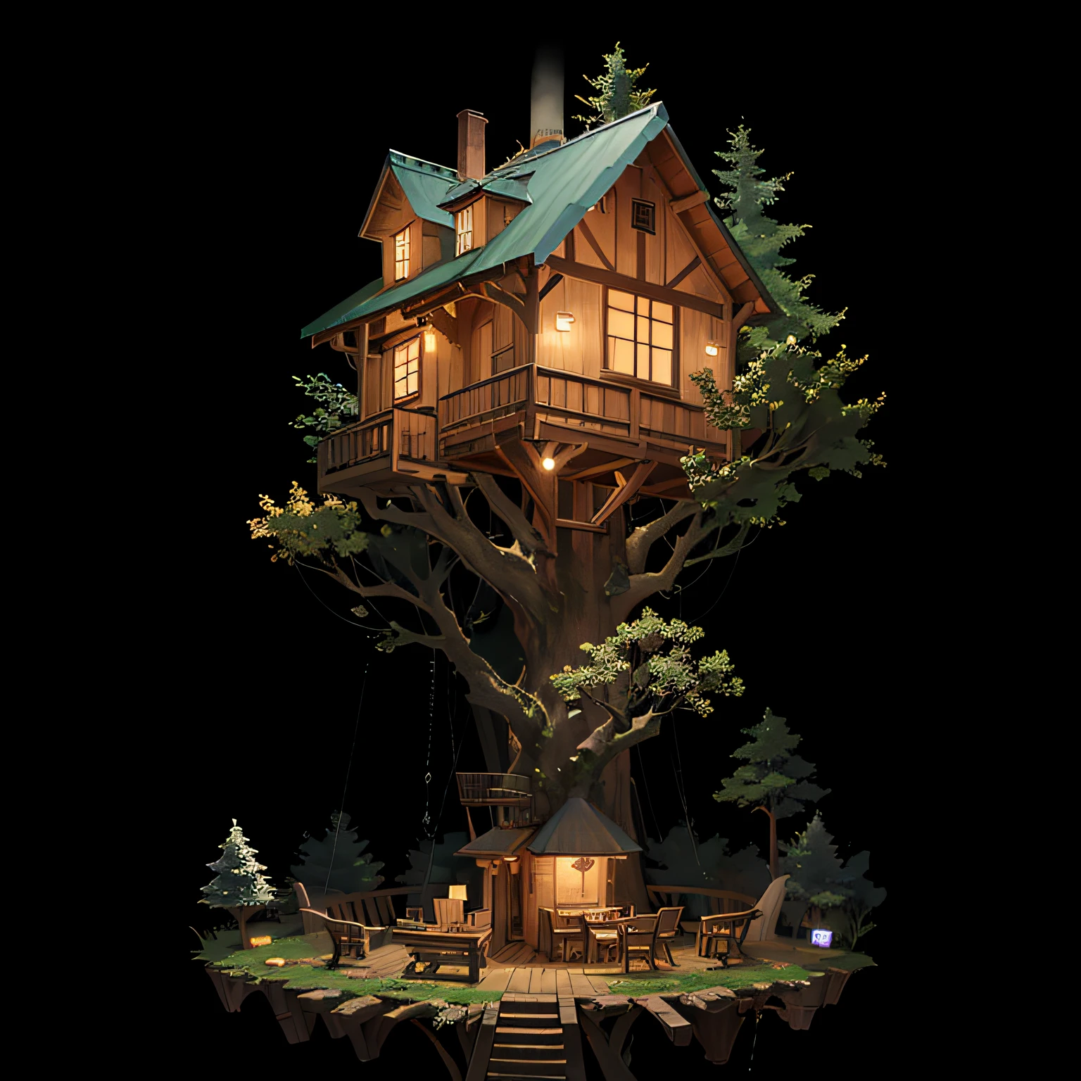 A treehouse in the woods in the rain 8K ,gemometric , vector , isolated on black background --ar 16:9 --s 50 --v 5.2 --style raw --s 750 --v 5.2 --style raw --auto