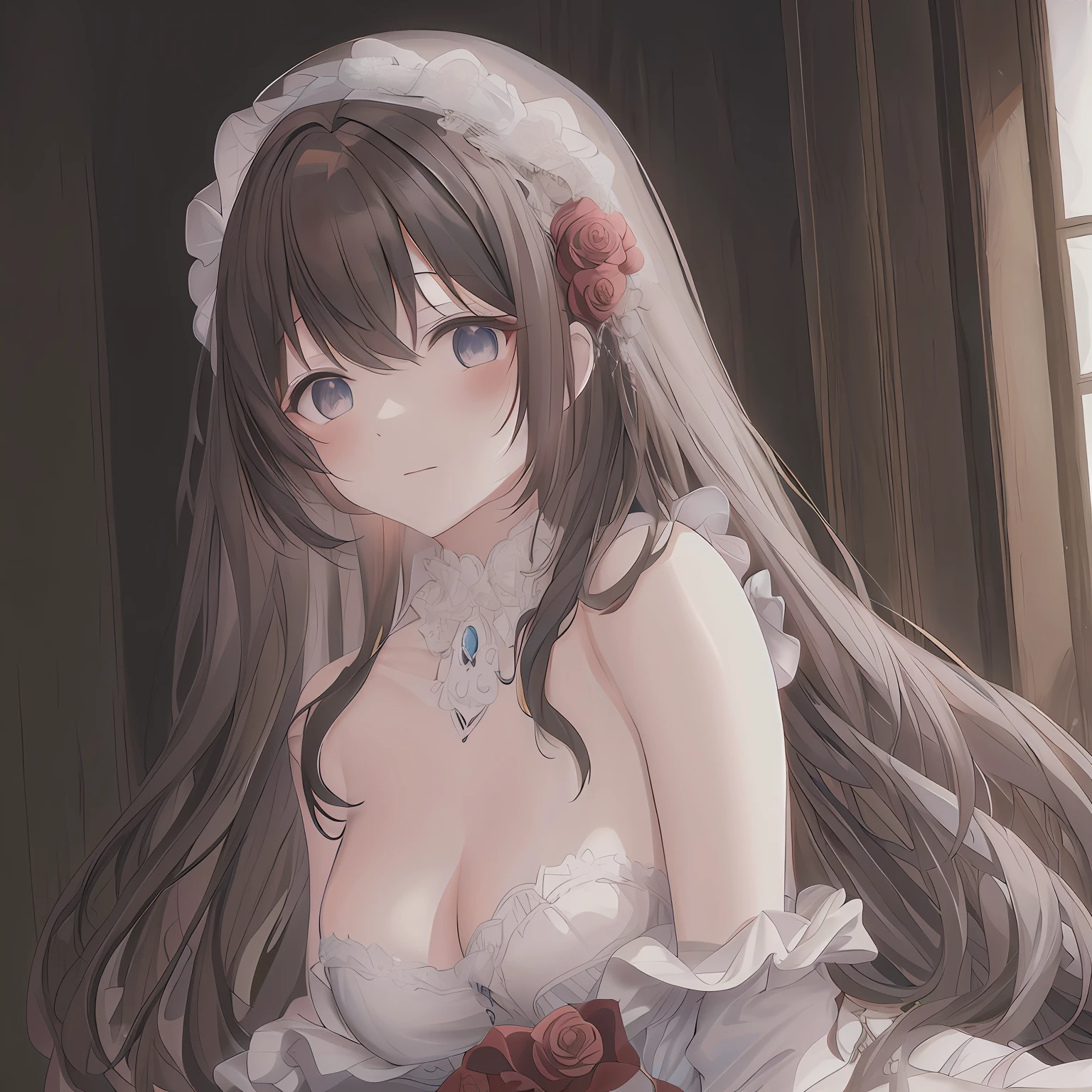 Anime girl with long hair and white dress holding roses, loli in dress, Guviz, Smooth anime CG art, small curvaceous loli, Guweiz in Pixiv ArtStation, Fine details. Girl Front, guweiz masterpiece, cute anime waifu in a nice dress, Detailed digital anime art