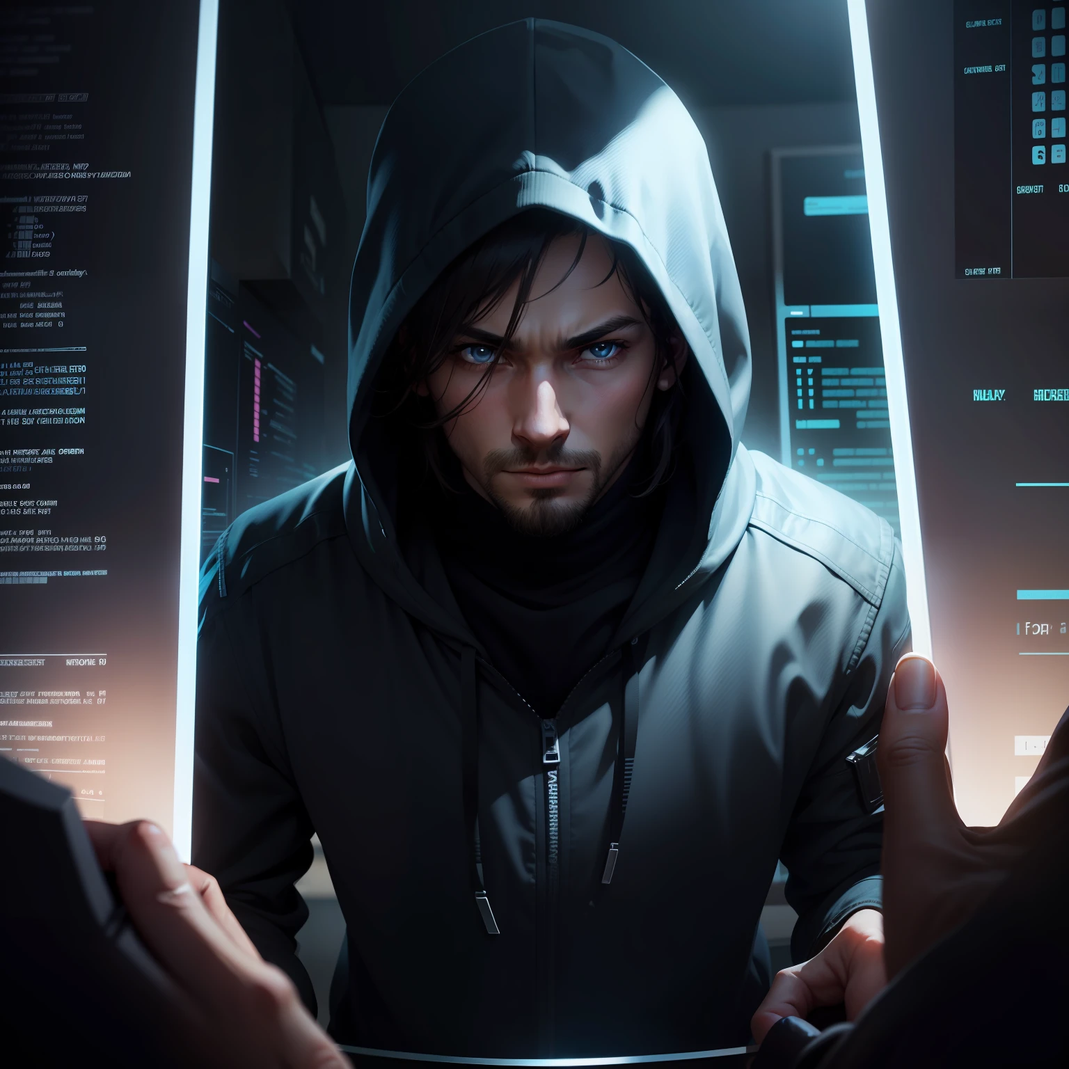 male people,Image size 16:9,tmasterpiece,best qualtiy,(Very detailed CG unity 8K wallpaper)(best qualtiy),(Most Best Illustration),(Best shadow)naturey,Hackers sneak into the code,ultra - detailed --v6