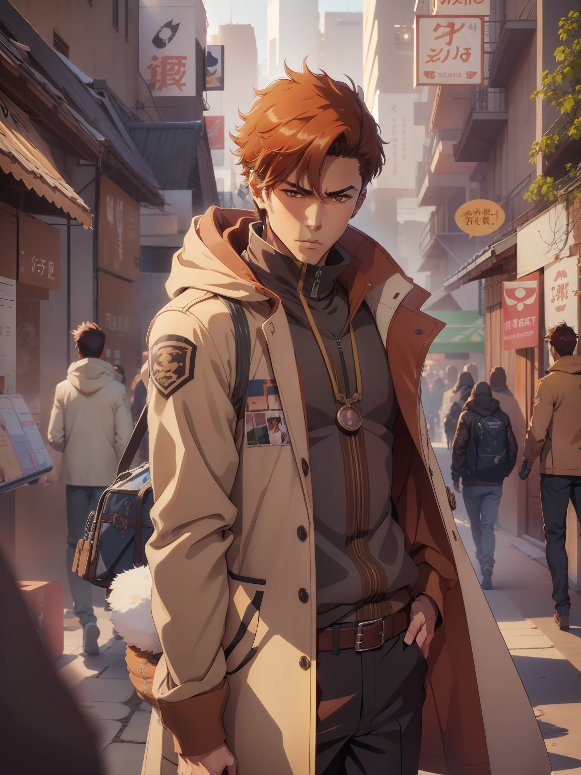 animesque。male portrait。独奏。Social Games。beautiful male。Brown Shorthair。thief。Brown jacket。pixiv Art Station。Delicate boy。male people。tall。pixiv fanbox。