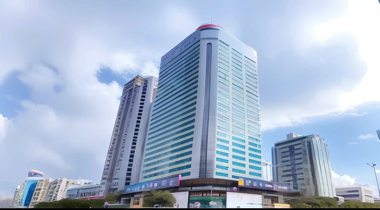 Panoramic view of a building with many windows, shenzhen, super high-rise buildings, full building, Office building, full - view, guangjian, capital plaza, the neat and dense buildings, nezha, Wide view, Single building, qiangshu, the building is a skyscraper, wide angle exterior 2022
