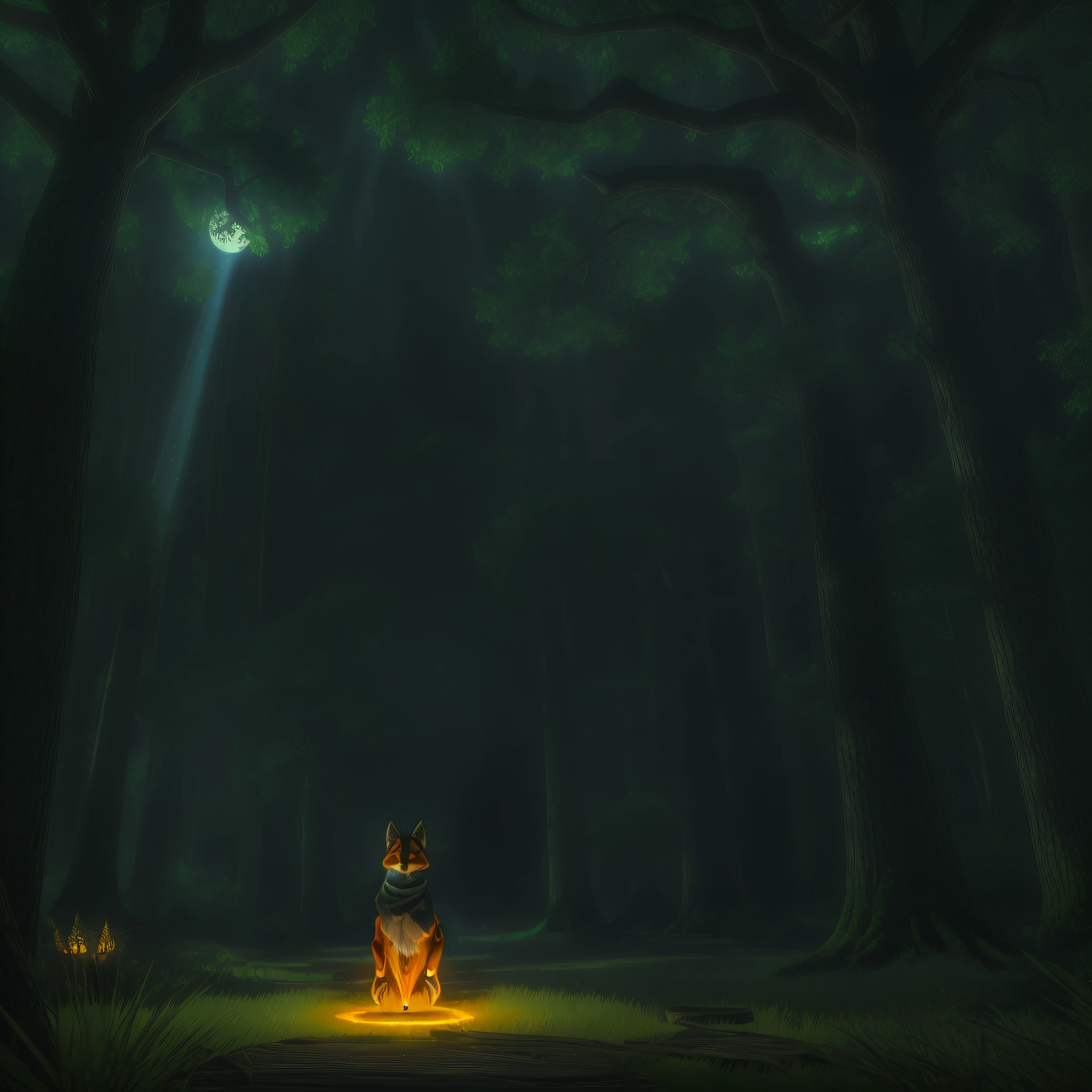 In the depths of a mystical forest, bathed in the soft glow of twilight, A fox spirit emerges from the shadows. Its vibrant orange fur sparkles with an otherworldly brilliance, as if touched by moonlight. The eyes of the mind, A haunting shade of amber, Brilliance with ancient wisdom and playfulness. Surrounded by towering trees with gnarled branches, The atmosphere is mystical and enchanting. Captured in Studio Ghibli style, Using a rendering engine that emphasizes the play of light and shadow, This scene is filled with a sense of magic and wonder, drop shadow, Tachi-E, POV, atmospheric perspective, hyperrealism, En plein air, scintiller, glowing light, Rayons divins, panorama, Lens Flare, 35 mm, chanoine, super detail, ccurate, Best quality, 16k, award winning, Masterpiece