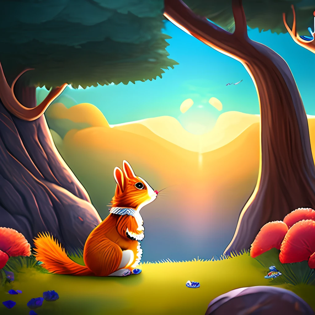 Title: The Adventures of Sunny the Super Squirrel
Once upon a time, in a magical forest called Whimsy Woods, there lived a young squirrel named Sunny. He had big dreams and an even bigger heart. But there was something special about Sunny—he had superpowers! He could fly through the air and had the ability to talk to all the animals in the forest.
One sunny morning, as Sunny was flying from tree to tree, he noticed a distressed bunny named Benny. Benny had lost his favorite carrot in a deep, dark cave, and he was too scared to go inside to retrieve it.
Being the brave and helpful squirrel he was, Sunny immediately flew down to Benny and reassured him. "Don't worry, Benny! I'll help you find your carrot. Together, we can conquer anything!" With renewed confidence, Benny and Sunny ventured into the mysterious cave.
As they entered, the cave's darkness enveloped them, but Sunny's superpowers guided their way. They encountered sparkling crystals and heard strange echoes, but the duo pressed on. Finally, they found the carrot lying next to a sleeping dragon!
Sunny knew that they had to be careful not to wake the dragon, so he carefully tiptoed towards the carrot. But just as he was about to reach it, a tiny pebble rolled beneath his foot, making a soft noise. The dragon stirred and opened one eye.
Feeling scared but not wanting to give up, Sunny had an idea. He whispered sweetly to the dragon, "Mr. Dragon, we're just here to retrieve Benny's carrot. We mean no harm." The dragon, surprisingly, smiled and said, "I was having such a nice dream. Okay, take the carrot, but promise to visit me again sometime."
With the carrot safely in hand, Sunny and Benny tiptoed back outside the cave. They both sighed with relief, and Benny thanked Sunny for being the best friend anyone could have. Sunny replied, "That's what friends are for, Benny. I'm just glad I could help you."
Word spread quickly in Whimsy Woods about how Sunny bravely faced the dragon in the cave, and animals