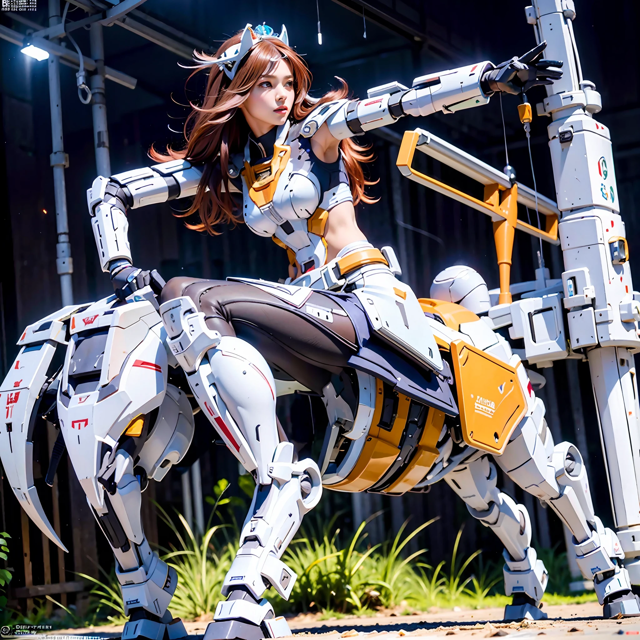 Hold a light-cast weapon,Sexy little brute waist,Sexy butterfly cross,Skirt armor,Bodybuilder trims long legs,Use Midjourmey Advanced Brush Tools and Color Palettes, as well as Texture Tools and Material Pack Tools,Concentrate computing power to make the picture harmonious and beautiful,The mechanical part has a rich coating and streamlined aesthetic,And close to ergonomics。