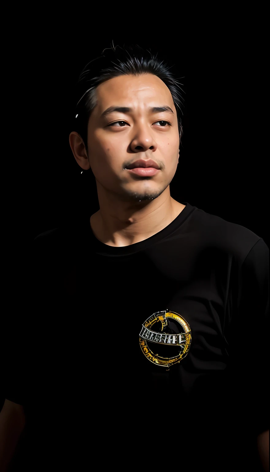 arafed man in black shirt standing in front of a black background, dramatic portraiture of uuen, mid shot portrait, close up potrait, style of ade santora, protrait, full protrait, dramatic portraiture of namenlos, portrait soft low light, photography portrait, ramil sunga, sigma 85/1.2 portrait