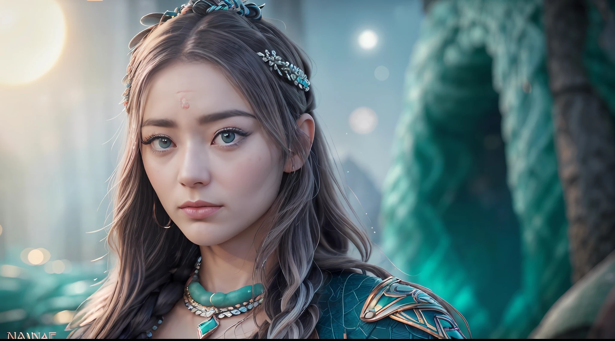 hyper realistic, ultra detailed photograph of a barbarian woman, look like sofie turner, ((Jade ocean:1.25)), golden jewelry, shiny, sunlight and moonlight fractal details, (Anna Steinbauer:1.5), depth of field, HOF, hall of fame, detailed gorgeous face, apocalyptic environment, natural body posture, professional photographer, captured with professional DSLR camera, trending on Artstation, 64k, ultra detailed, ultra accurate detailed, bokeh lighting, surrealism, Thomas Kinkade background, urban, ultra unreal engine, ((Pauline Voß)), ((Pascal Quidault)), ((Anna Helme)), Martina Fackova, intricate, epic, freckles, peach fuzz, detailed mascara --auto