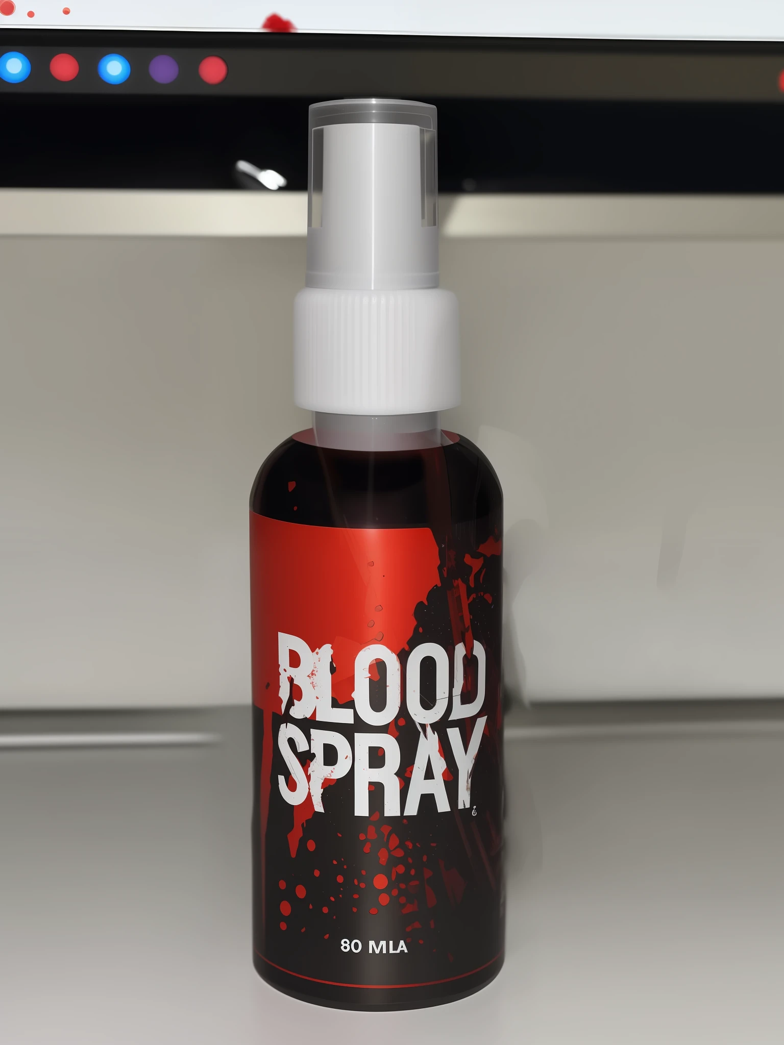 Replace the picture background with a horror background,There is blood,People holding spray bottles and spraying blood,The product uses high-definition rendering effects