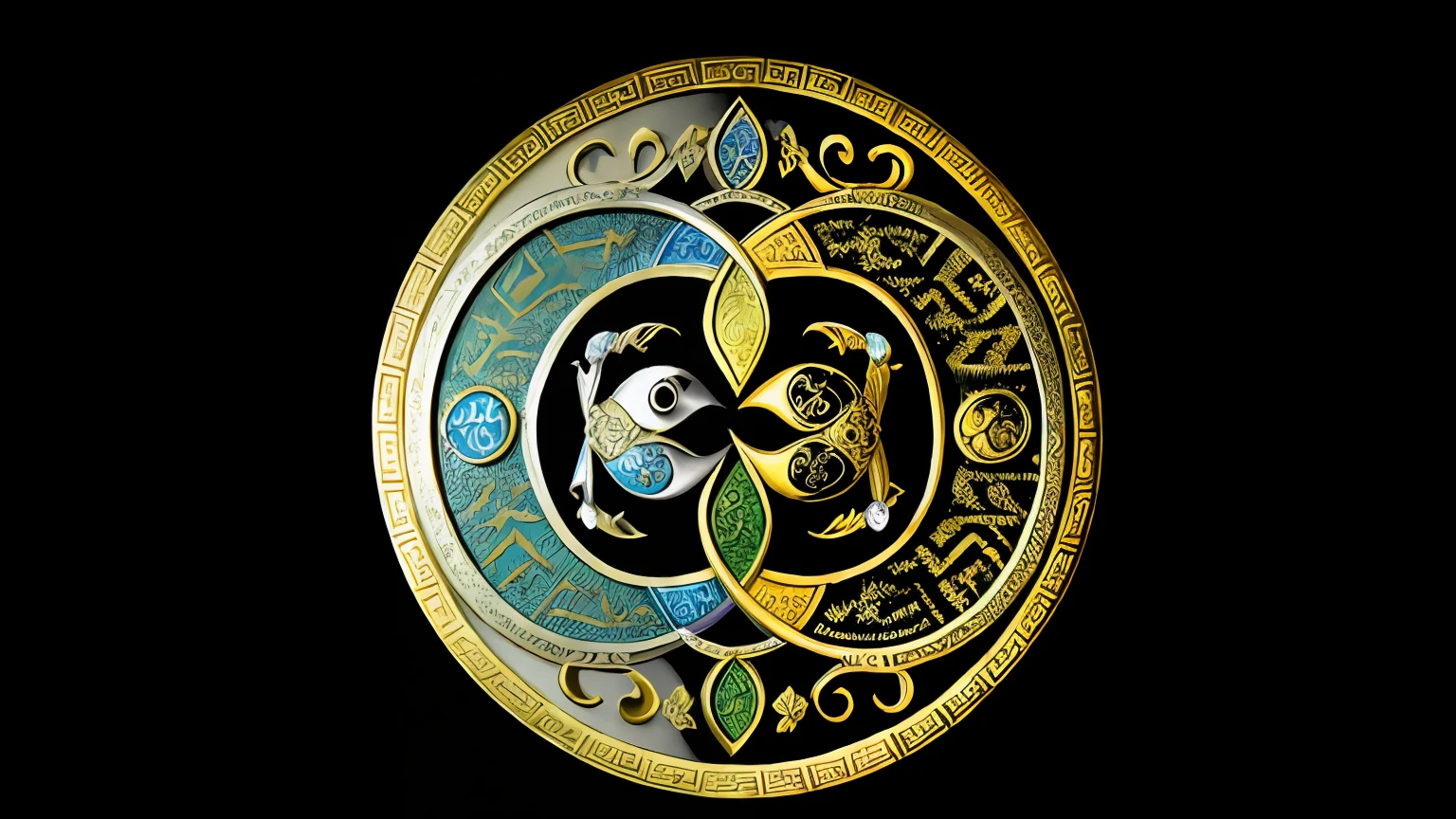 Metal medallion，blingbling，metalictexture，（Taoist yin and yang）