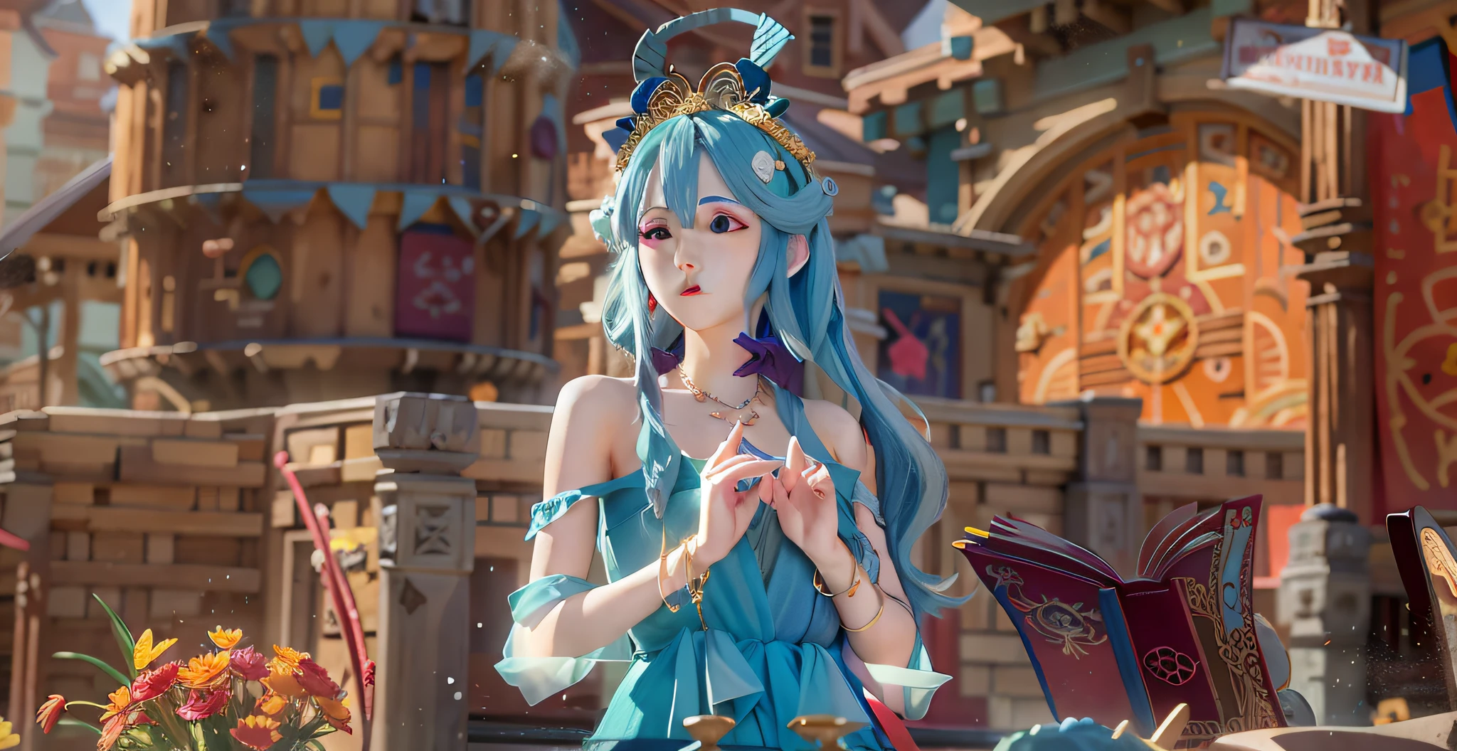 there is a woman with blue hair and a blue dress, Stylized anime, anime styled 3d, Anime Stylization, drawn in anime painter studio, Realistic anime 3 D style, made with anime painter studio, beautiful blue-haired girl, Anime style. 8K, 2. 5 D CGI anime fantasy artwork, render of a cute 3d anime girl