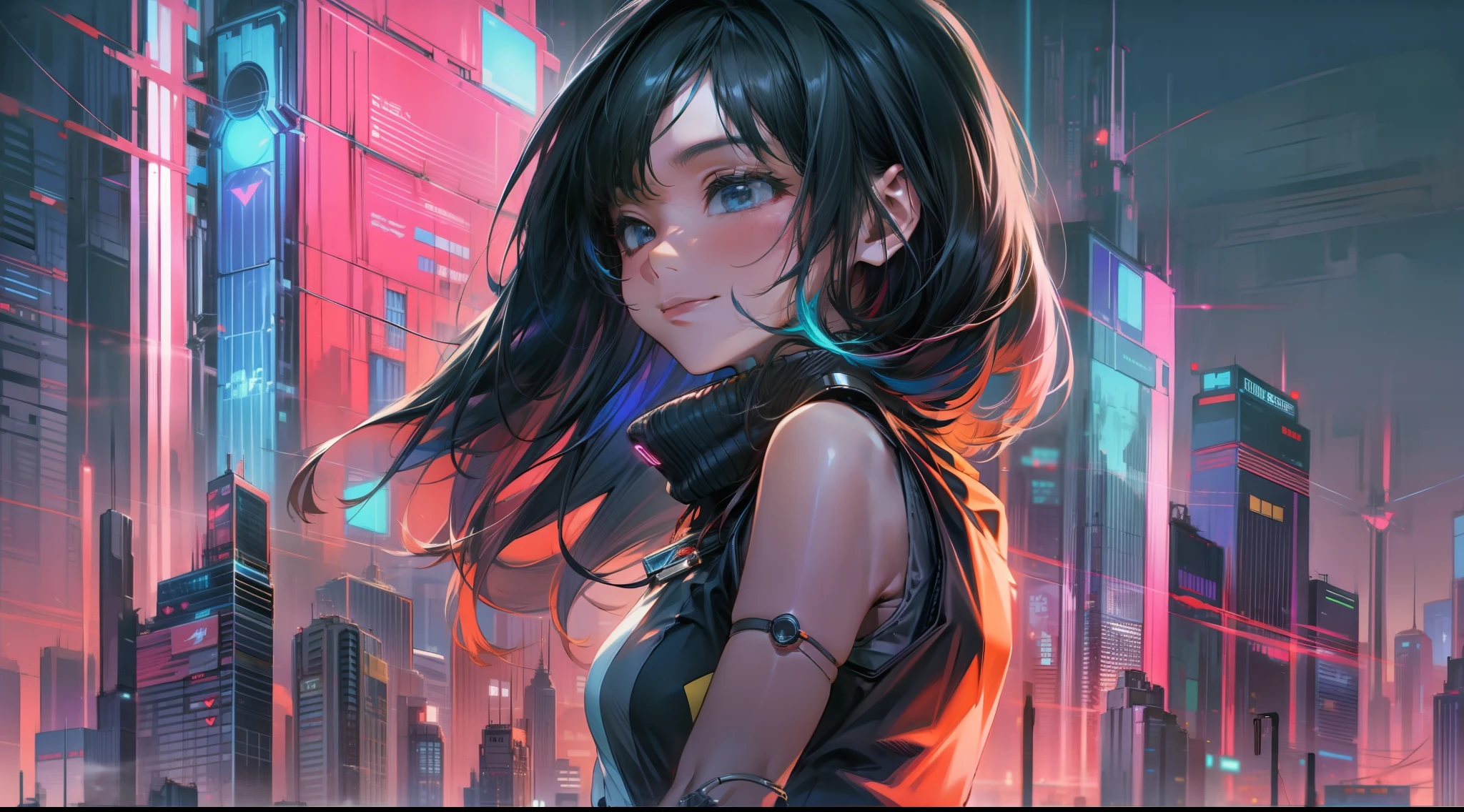 8K、Illustrations of futuristic cities in ultra-high definition detail。The subject is1Woman posing aggressively of people。She wears a cyberpunk-style short-sleeved shorts outfit、Sleeveless and exposed shoulders。The hairstyle is short black hair and the inner color shines colorfully.。Dressed in lightly dressed fashion。
The background is a cityscape of the ultra-near future、It depicts skyscrapers and a cityscape decorated with neon lights。In the center of the city is a huge square.、Futuristic structures and technologies are installed there。
Pose with an aggressive and powerful posture、Cross your hands in front of you、Energetic movement is expressed。
The outfit is cyberpunk-style short-sleeved shorts、It features a design that incorporates futuristic elements into modern fashion.。The sleeveless top also has a modern design。pure、Her inner color shines colorfully。
His expression is full of confidence、You can see how you are demonstrating your power to the fullest in the city of the future。
The composition is centered on the subject.、Futuristic cityscape is depicted in the background。
The lighting is illuminated by the neon lights of the city and the brilliance of technology.、The charm of the city of the future stands out。
The colors are vivid、Neon colors decorate the heart of the city、Emphasizes the futuristic atmosphere。The inner color also shines colorfully.。
The effect depicts the technology of the city of the future、The progressive and futuristic nature of the city is expressed。
Background effects feature futuristic buildings and technologies、The city's progressive and futuristic nature is emphasized。