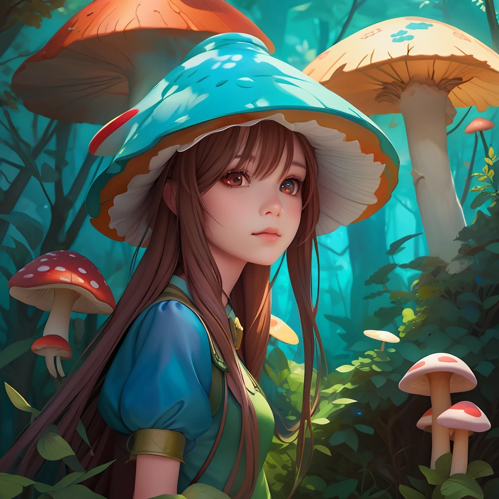 there is a girl that is standing in the woods with mushrooms, childrens art in artstation, adorable digital painting, alice x. zhang, fantasy art behance, detailed digital painting, low detailed. digital painting, beautiful digital illustration, fantasy digital painting, stunning digital illustration, digital painting concept art, procreate illustration, fantasy art style, digital 2d fantasy art