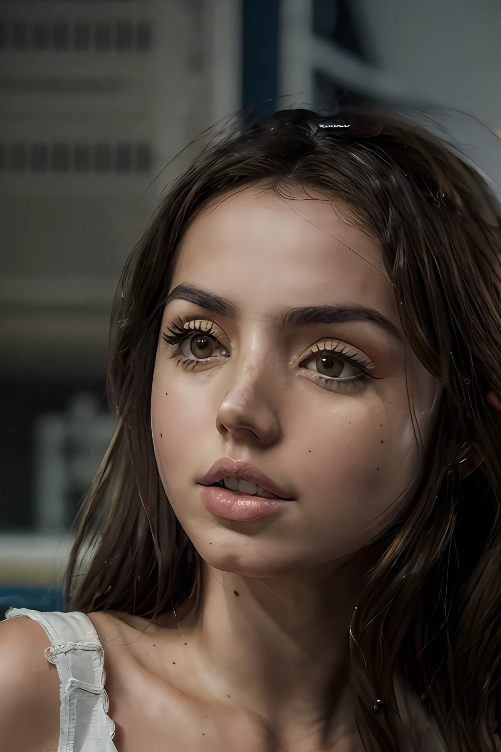 young Ana de Armas, Photorealistic, A hyper-realistic, hyper-detailing, analog style, sub-surface Scattering, Realistic, Masterpiece, Best Quality,, ultra realistis, 8K, the golden ratio, Intricate, high detail, soft focus, RAW photo, subject, (high skin detail:1.2), 8K UHD, dslr, soft-lighting, hiquality, Film grain, Fujifilm XT3