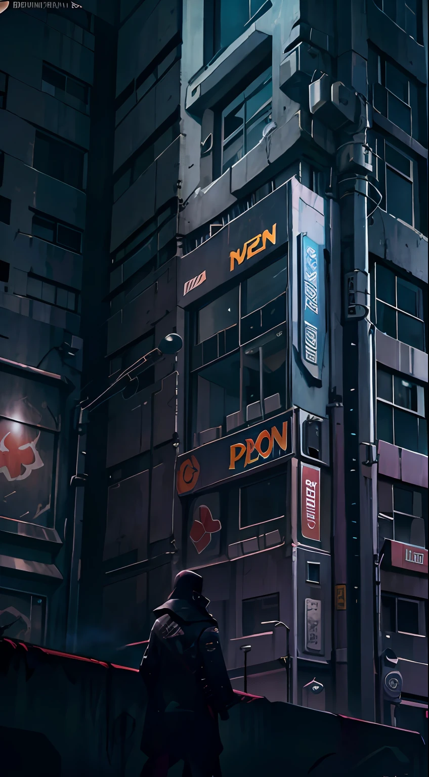 Cyberpunk 2077,The background is a colorful building at night