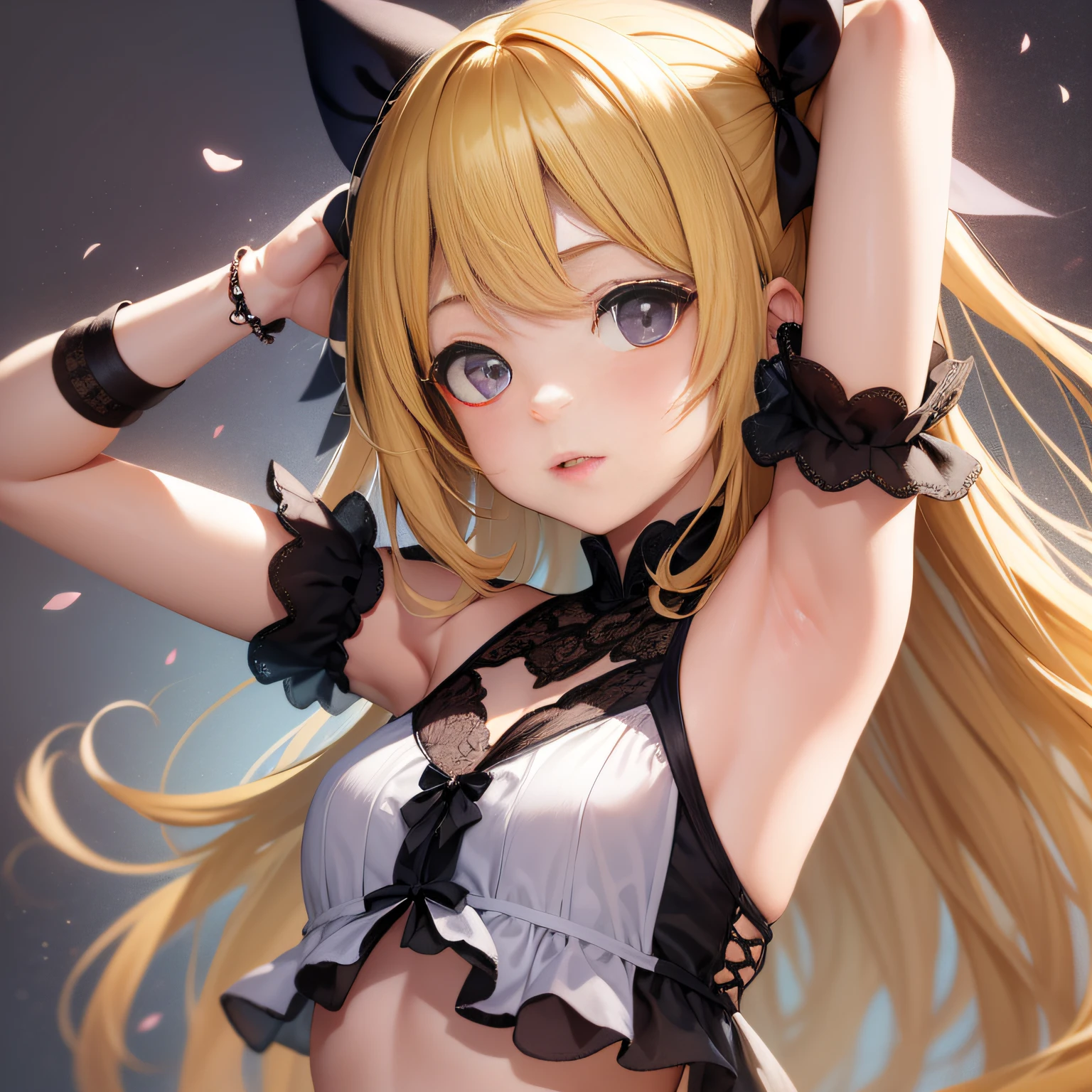 Cute s top-quality masterpiece Normal five fingers Lustrous hair Blonde raises her arms to show her armpits Banzai