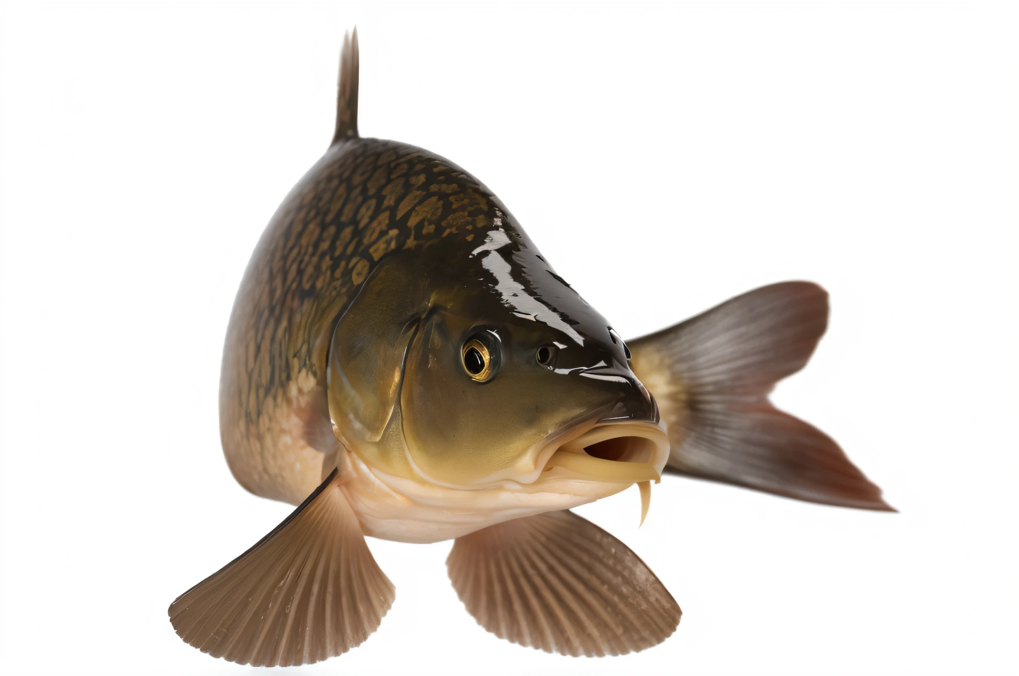 There was a fish looking at the camera, large mouth, chicken face morphed fish head, highly detailed backmouth, fish face, large mouth with teeth, scary fish, with a very large mouth, Small mouth, the photo shows a large, ultra realistic”, ultra realistic”, cod, unbiased render, portrait of a big, hyperdetailed photorealism”