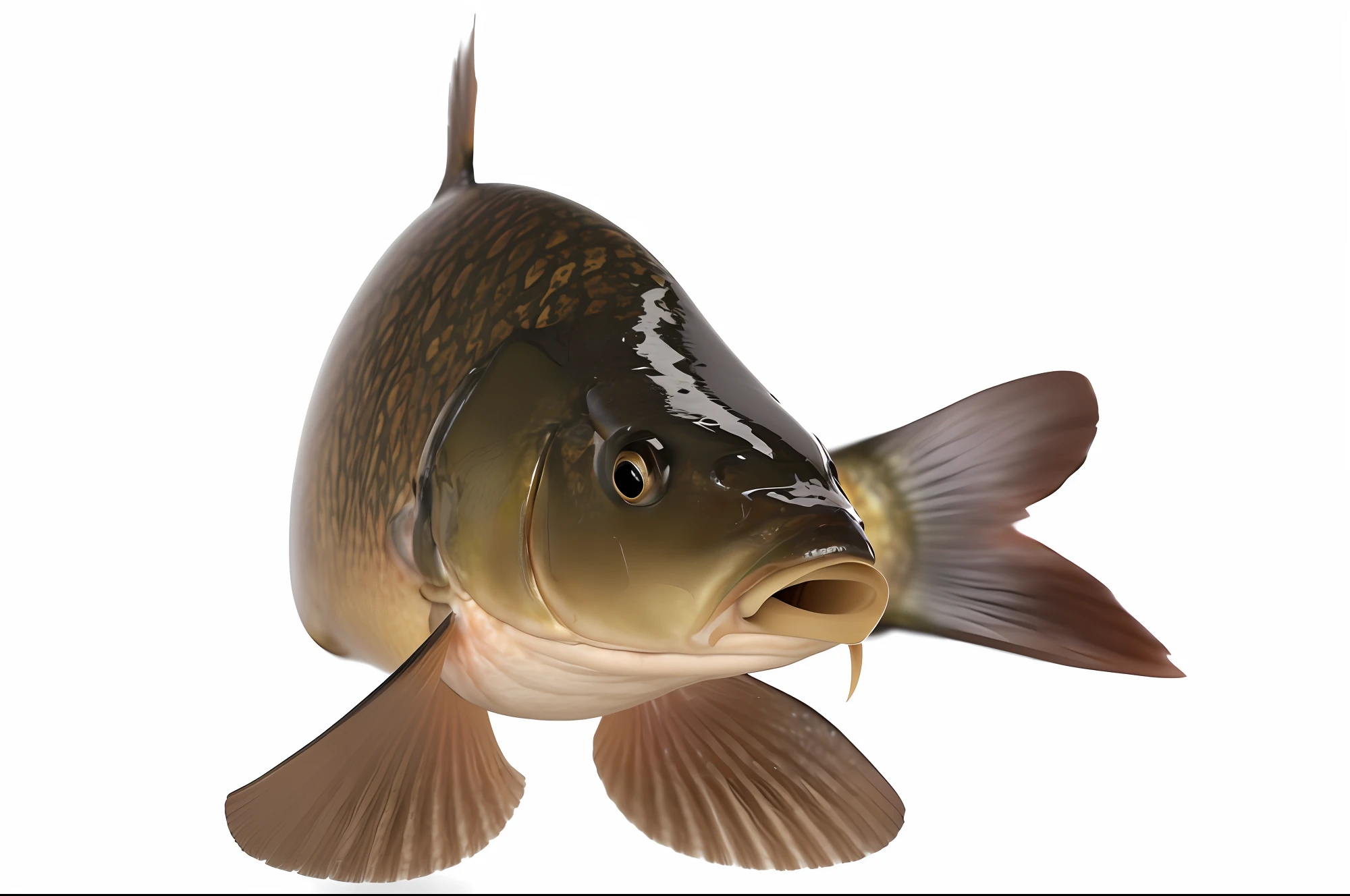There was a fish looking at the camera, large mouth, chicken face morphed fish head, highly detailed backmouth, fish face, large mouth with teeth, scary fish, with a very large mouth, Small mouth, the photo shows a large, ultra realistic”, ultra realistic”, cod, unbiased render, portrait of a big, hyperdetailed photorealism”