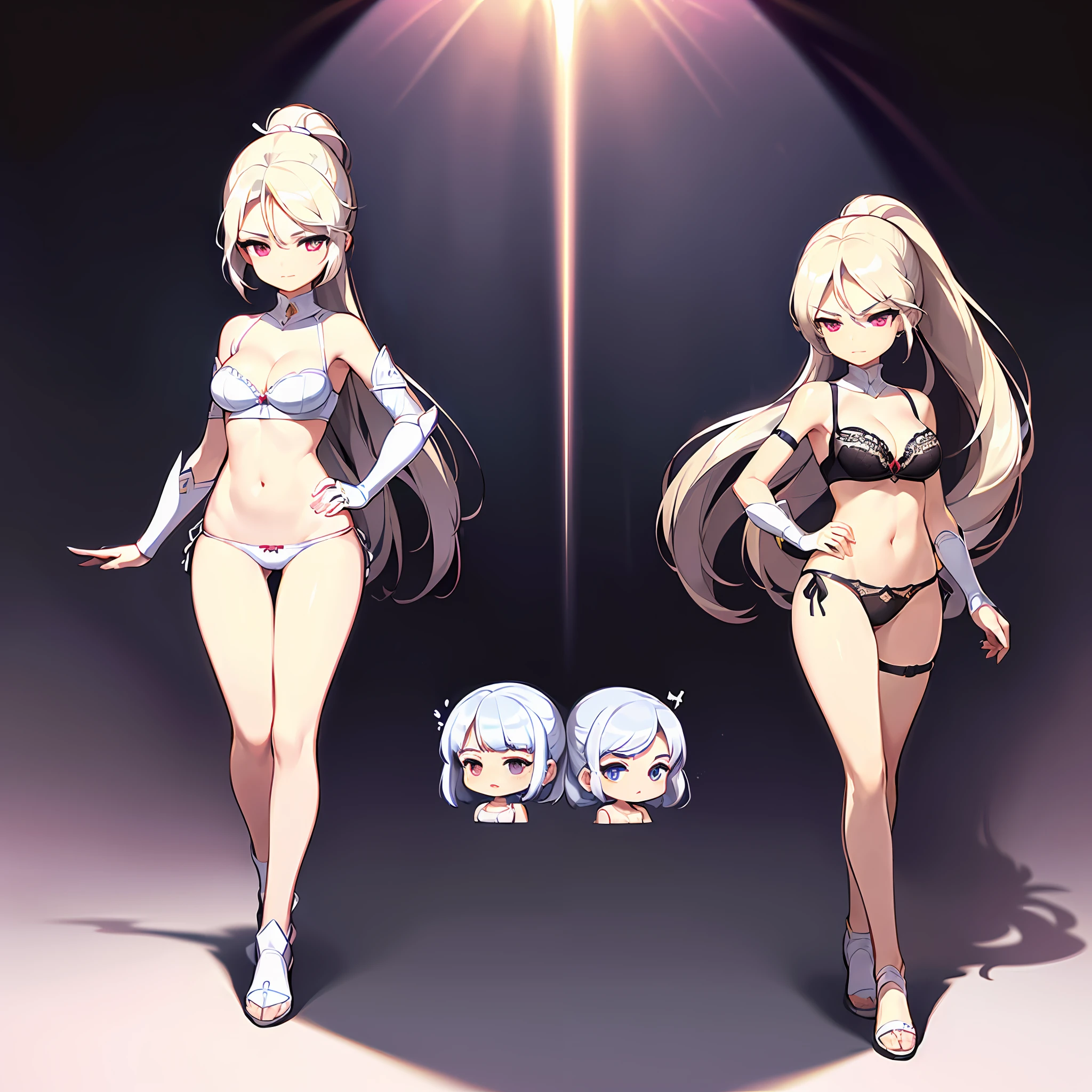 (hyper HD:1.2),(acurate:1.3),(The is very detailed:1.3),(A high resolution:1.2),(high detal:1.5),(high qulity:1.2),(best qualtiy:1.5),(4K:1.3),(8K:1.5),(No background:1.8),(Remove the background:1.8),1 girl,silvery white hair,High ponytail,Sideburns,pretty eyes,(Wearing silver armor),(Armor long skirt),(Fighting posture),(Combat stance on the side),(A delicate long sword),medium boob,(cleavage:1.5),(Detail bra:1.5),(Detail panties:1.5),(Expose the lateral chest),(Full-body standing:1.5),(Walking posture:1.5),(Walking posture:1.5),(detail finger:1.5),(Clear legs:1.2),(Q version of cartoon:1.8),(Side of the character:1.5),(4 head body:1.5)(Three View:1.5)