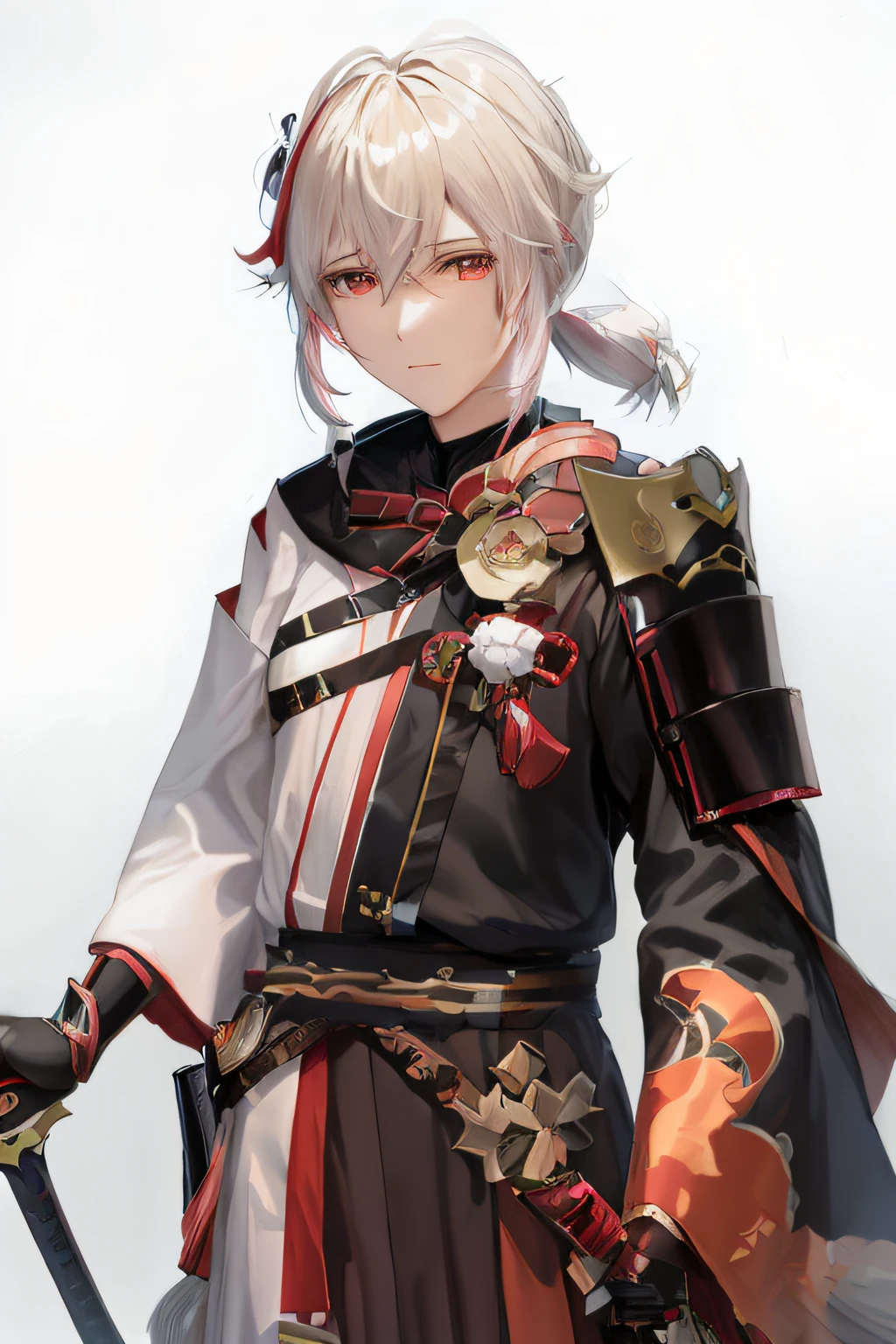Anime - Stylistic image of a woman holding a sword in full clothes, Keqing from Genshin Impact, zhongli from genshin impact, detailed anime character art, From Arknights, Anime character art, Guviz, Genshin impact's character, White and red armor, Genshin, anime figure, Guviz-style artwork