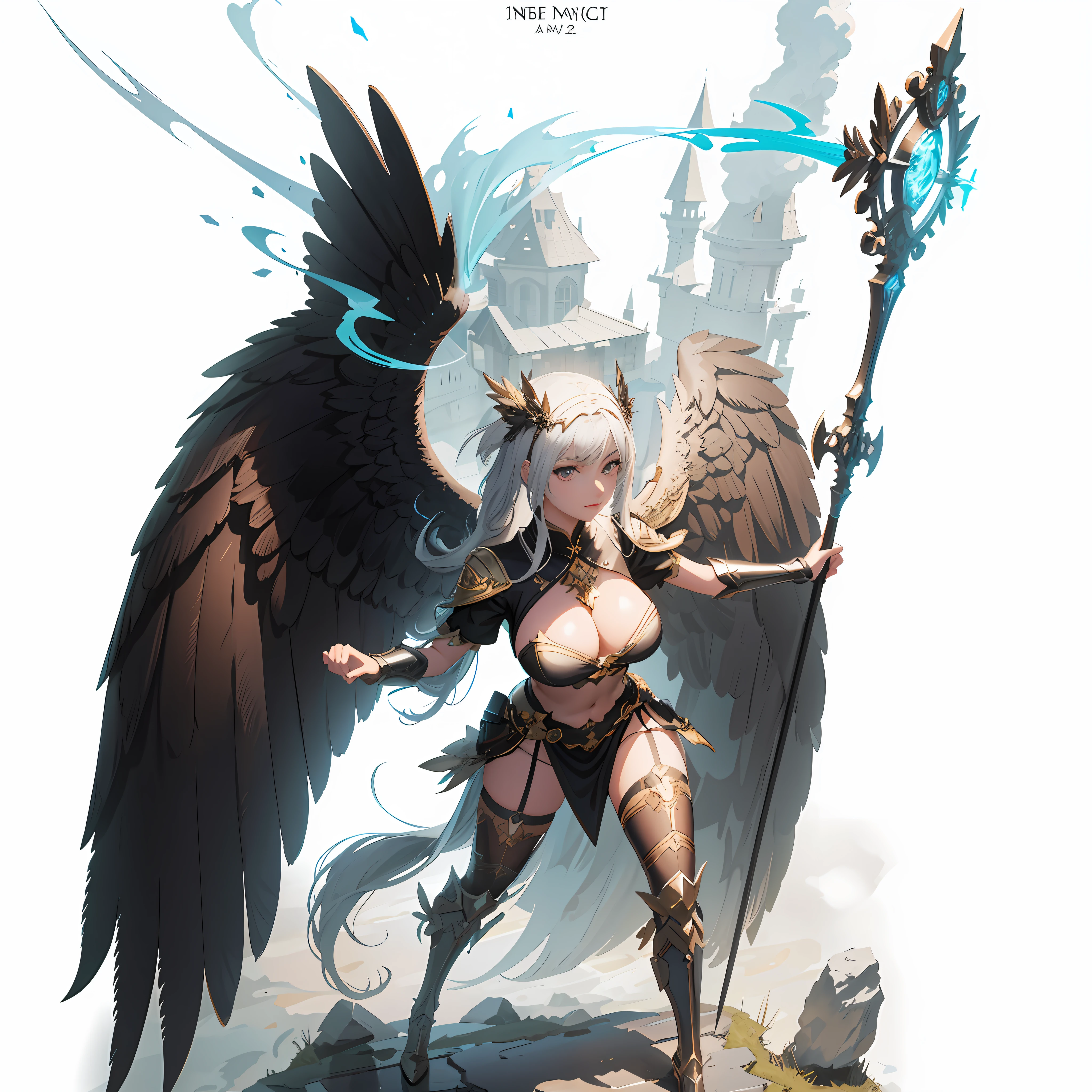 There was a woman with a sword and wings standing in front of the castle, angel knight girl, 2. 5 D CGI anime fantasy artwork, wlop rossdraws, Guweiz on ArtStation Pixiv, Digital 2D fantasy art, Guweiz in Pixiv ArtStation, by Yang J, Detailed digital 2D fantasy art, Epic fantasy digital art style
