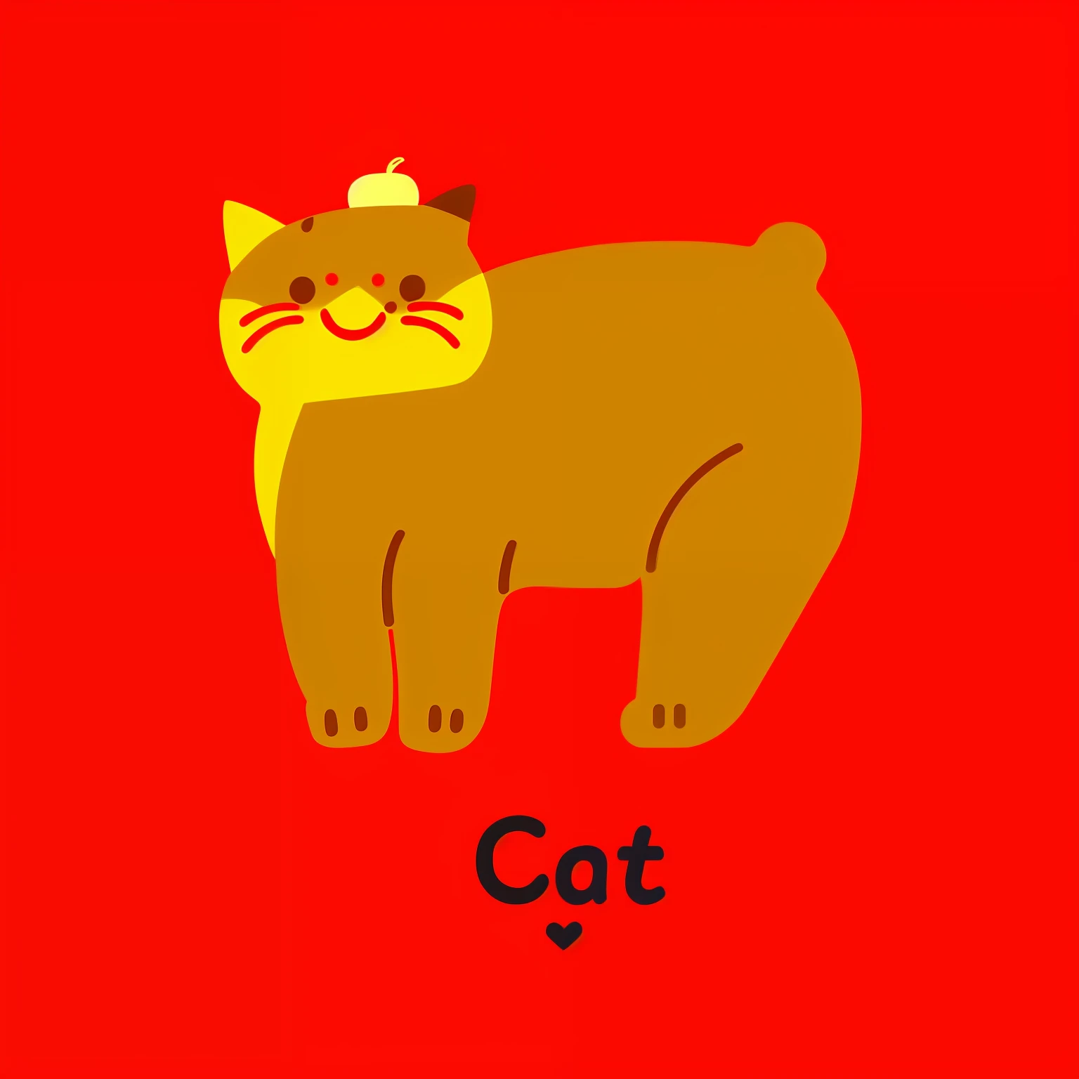There is a picture of a cat，There are red dots on the body, illustration of a cat, the cat is walking, , Minimalist cartoon style, Cats, cat design, the cat is smiling，Fat cat