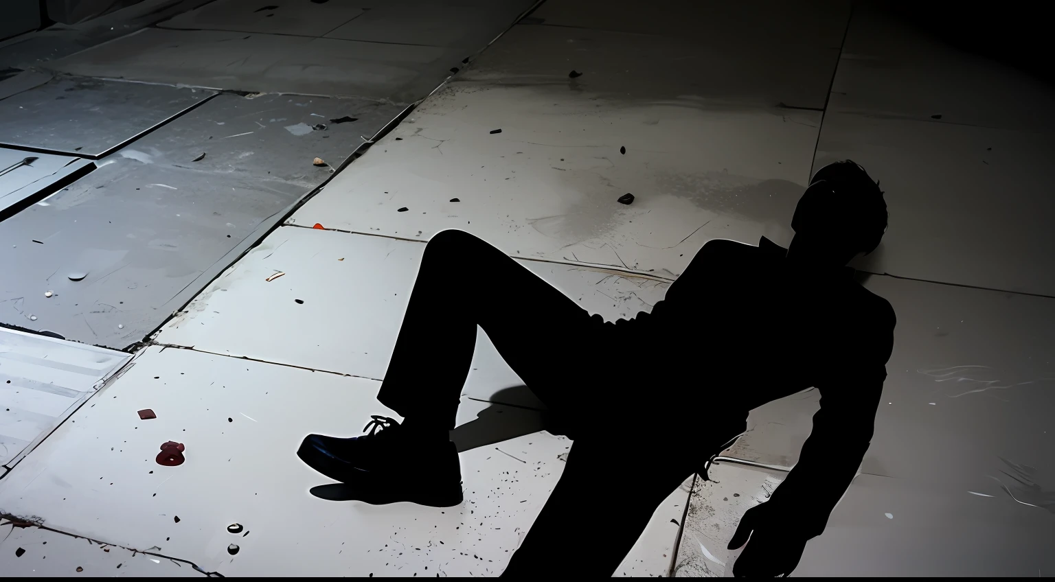 Blood stain,concrete,a man lying on the concrete,silhouette