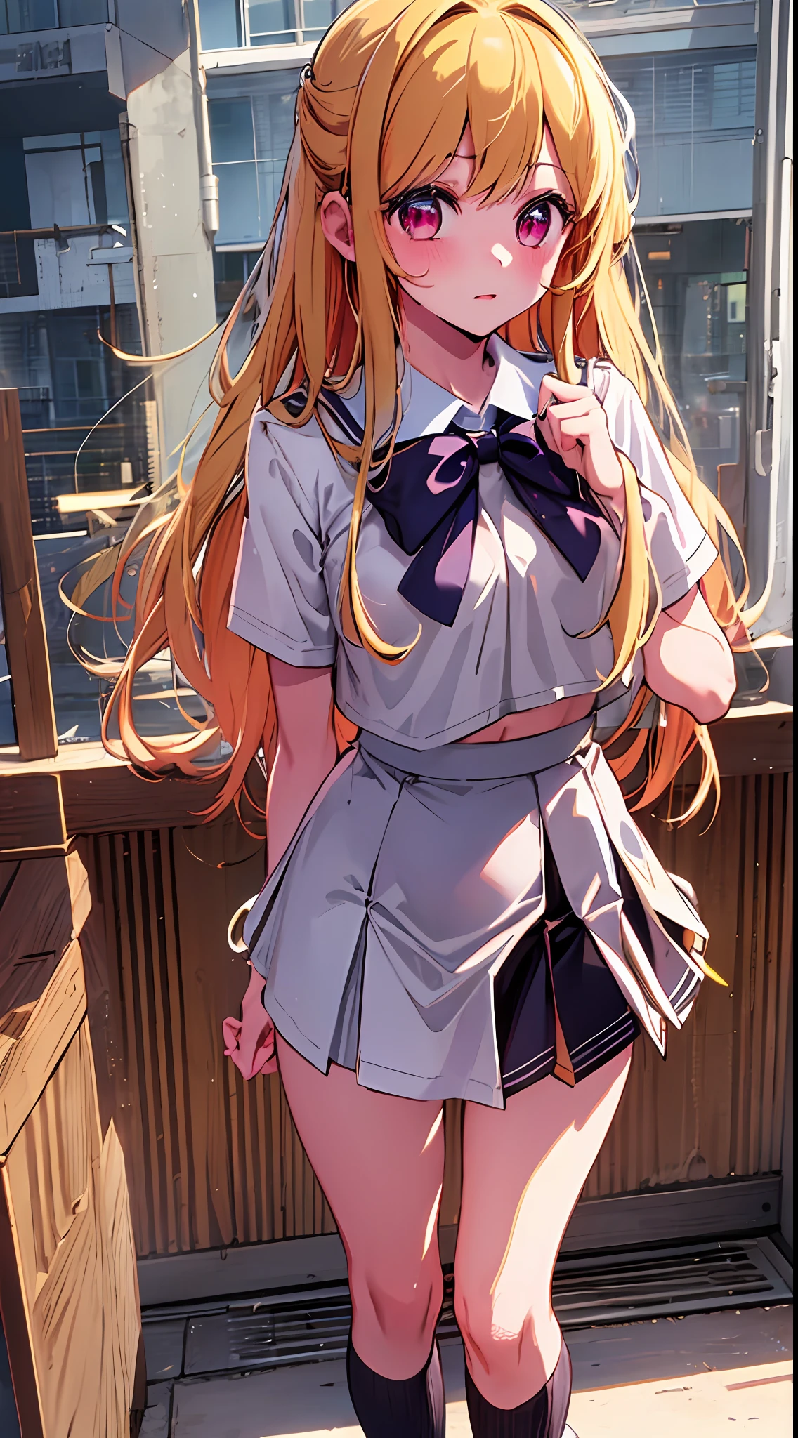 The main girl is beautiful and cute, "neat and bright slope school uniform coordination", full body, full body illustration, best illustration, realistic and elaborate uniform, high school uniform, , ((highest quality)), ((masterpiece)), (detail: 1.4), anatomical, award-winning concept art, beautiful, fine details, portrait, look at the viewer, (show full body)), 1 girl, full body, solo, 6 years old, Schoolchildrenctors, goldonde, semi-long  red and pink eyes, big eyes, the pupil of the left eye is star-shaped, Characteristic left eye pupil, left eye pupil clear, left eye pupil detailed, cute underwear, panties, skirt, silk panties, wet shirt, wet clothes, skirt lift, blush, classroom, navel out, clothes lift, easy background, lifting clothes, white shirt, uniform, blazer, Japan cute uniform, look away, short sleeves, loli, elementary school, main girl is beautiful ancute, cute, young, young, young, young appearance, fantast visuaon, professional effect, beautiful girl, petite girl, sweaty transparent clothes, unevenness, absurdity, unevenness, unif is the oldest girls' school Japan based on Christianity along with the girls' academy, Very cute in traditional uniform", "Very cute sailor suit for both summer and winter clothes", heel-up loafers, golden hair, the main girl is beautiful and cute