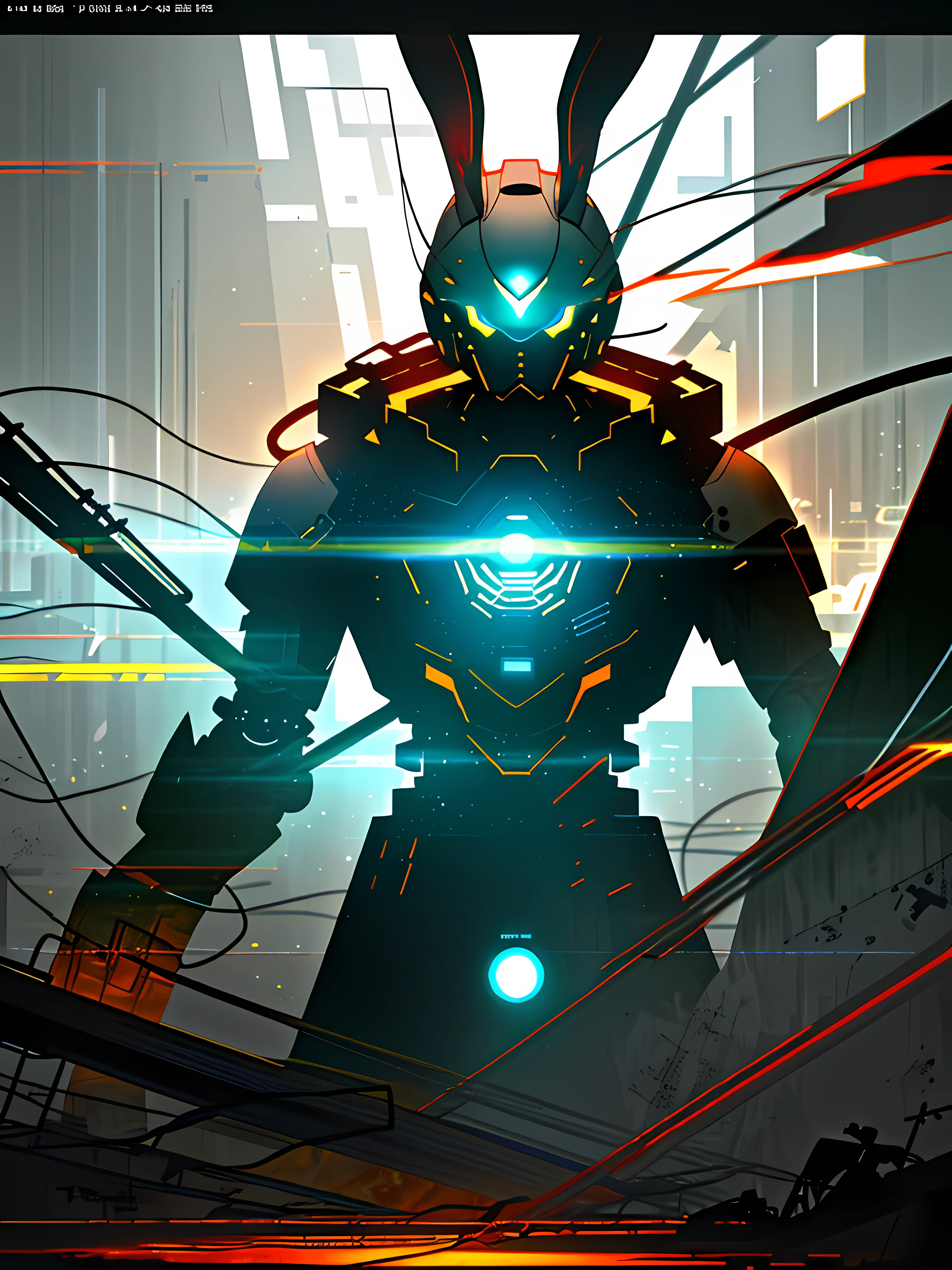 (blame! style abandoned tech landscape), (Zen, Amy Sol style), (underground, dark, foggy, perilous, abandoned dystopian apartment bedroom, deep windows), (anthro rabbit figure in heavy wired mecha armor, wearing bunny ears), cover art with light abstraction, abstract, simple vector art, contemporary Cybernetic art, color gradients, soft color palettes, layered forms, whimsical animation, style Ethereal abstract, 4K, --v6