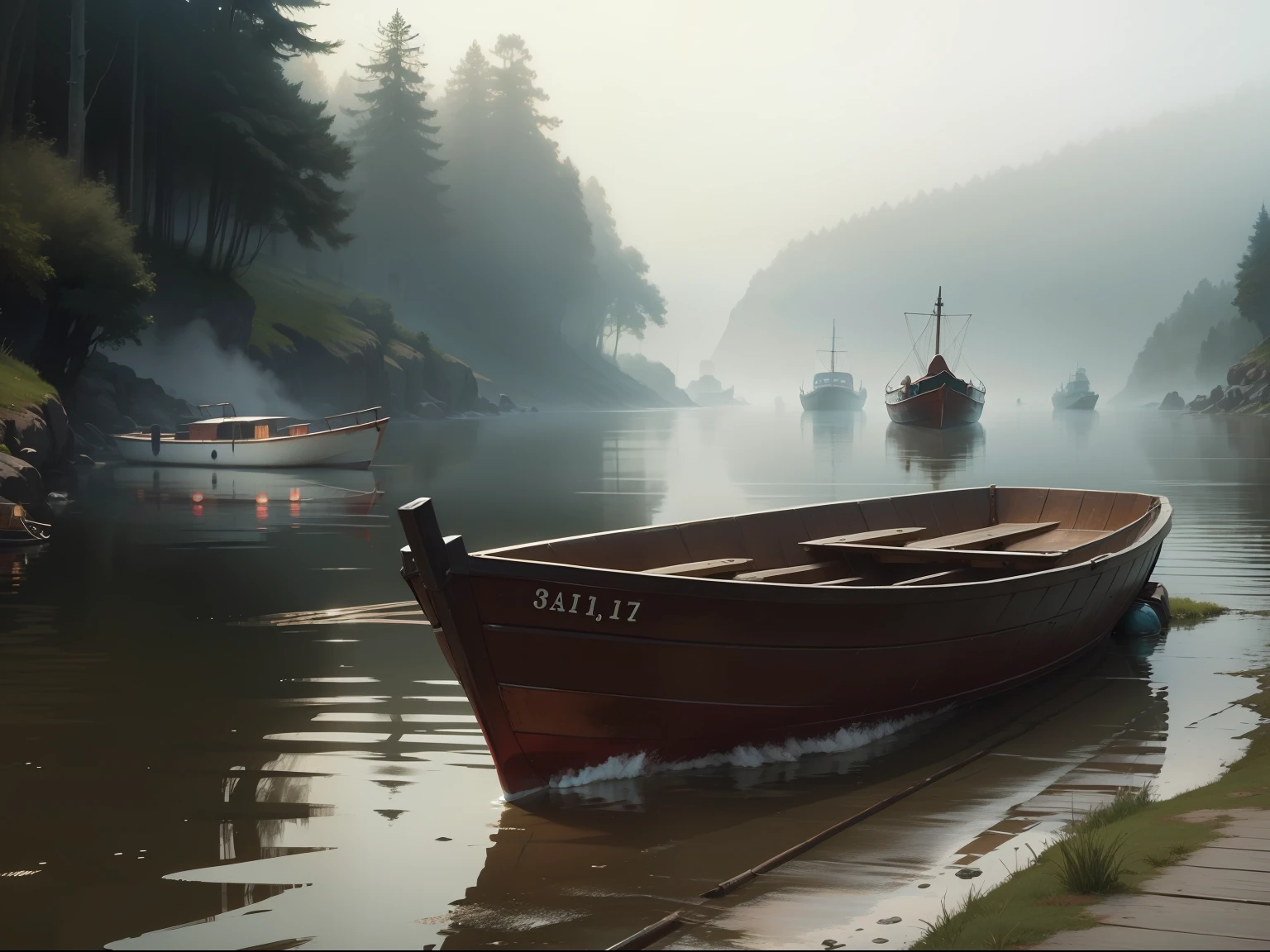 small boats,Heavy fog,Small rivers