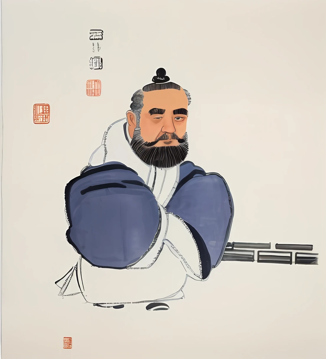 a drawing,A man in a Chinese coat, inspired by Shūbun Tenshō, Inspired by Wang Shifeng, inspired by Zhang Shunzi, inspired by Kanō Masanobu, inspired by Tani Bunchō, inspired by Cao Buxing,water ink,having fun,HD HD