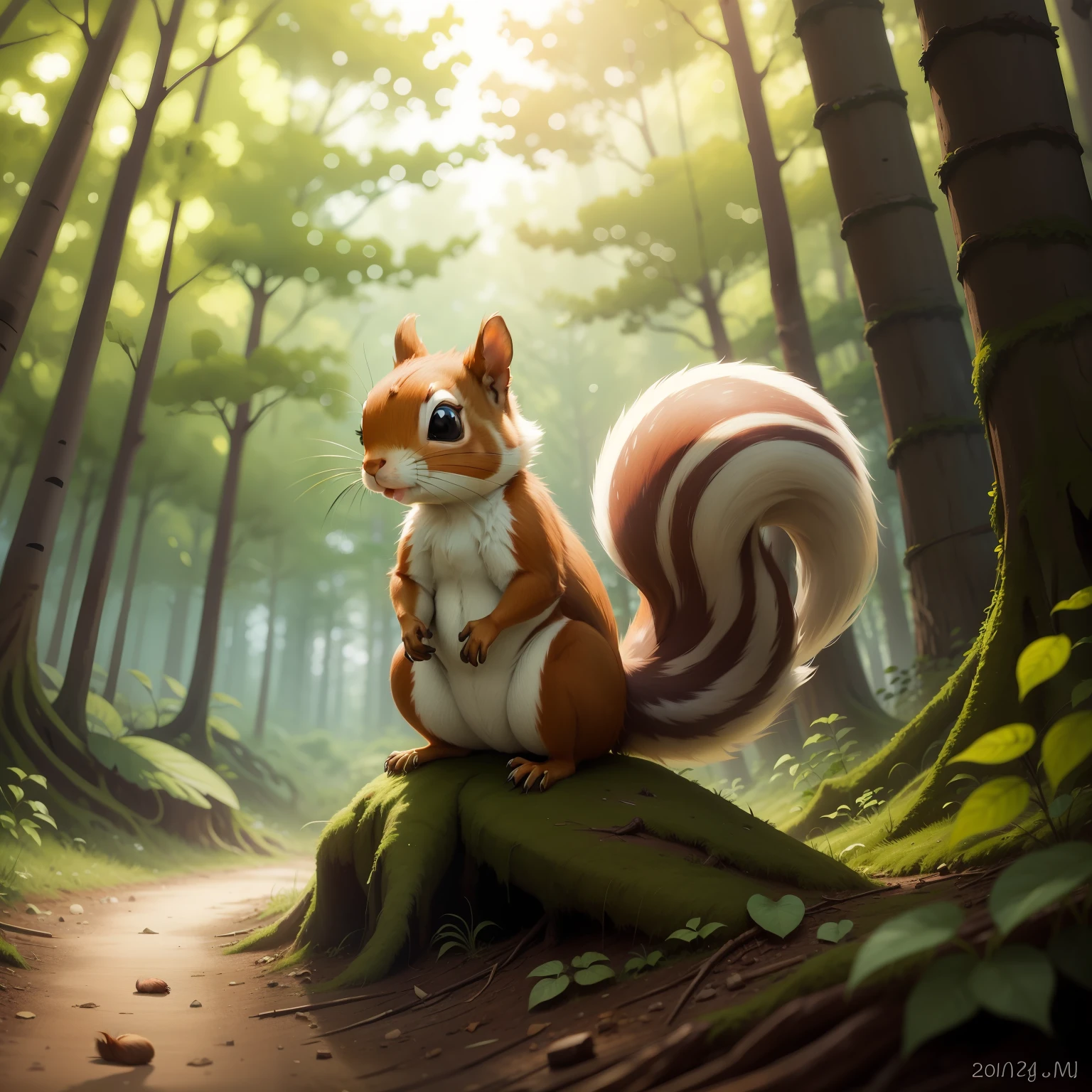 squirrel in cartoon style, background forest