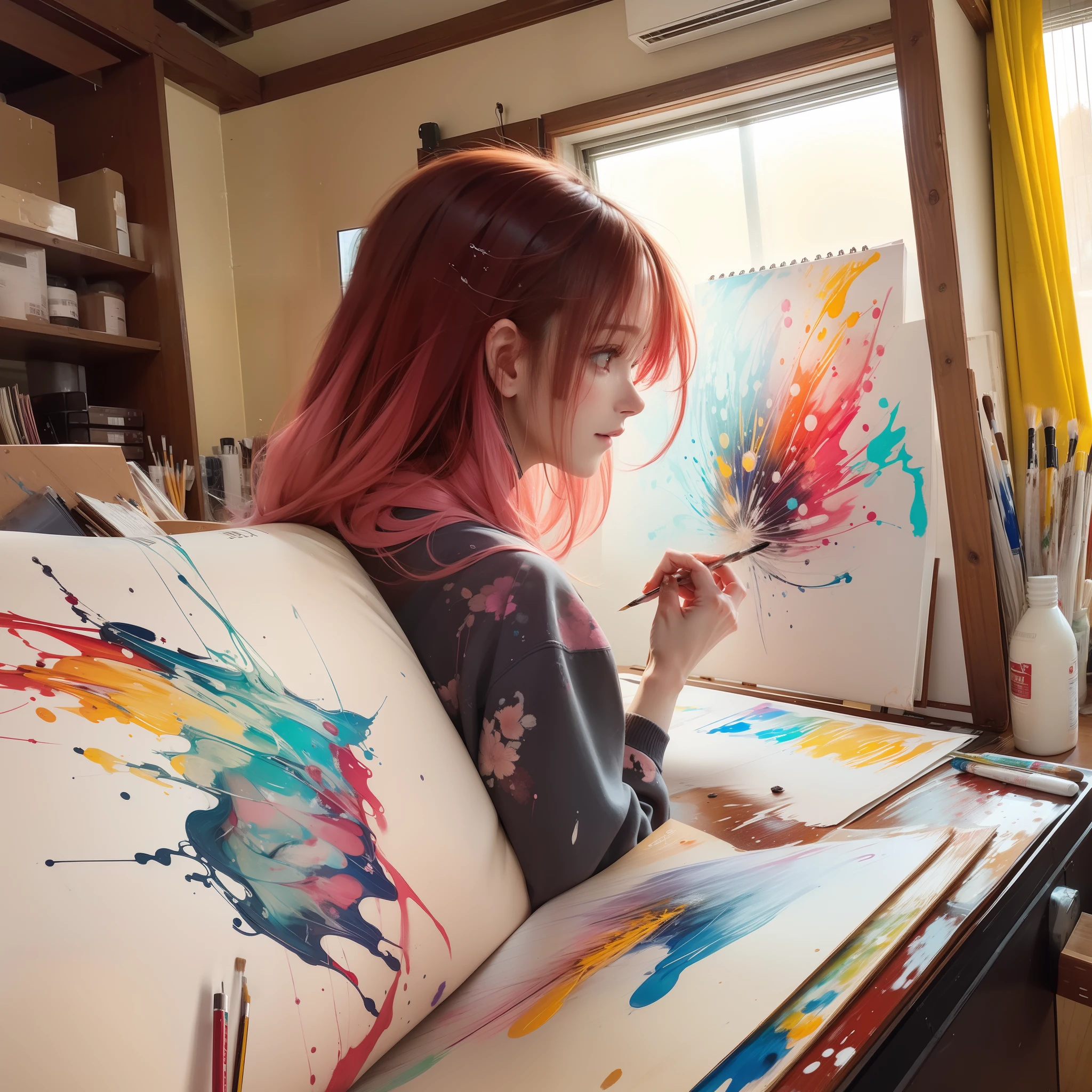 A painting by MSE A Woman by Agnes Cecile,Luminous design,pastelcolor,Ink drops,Autumn lights。