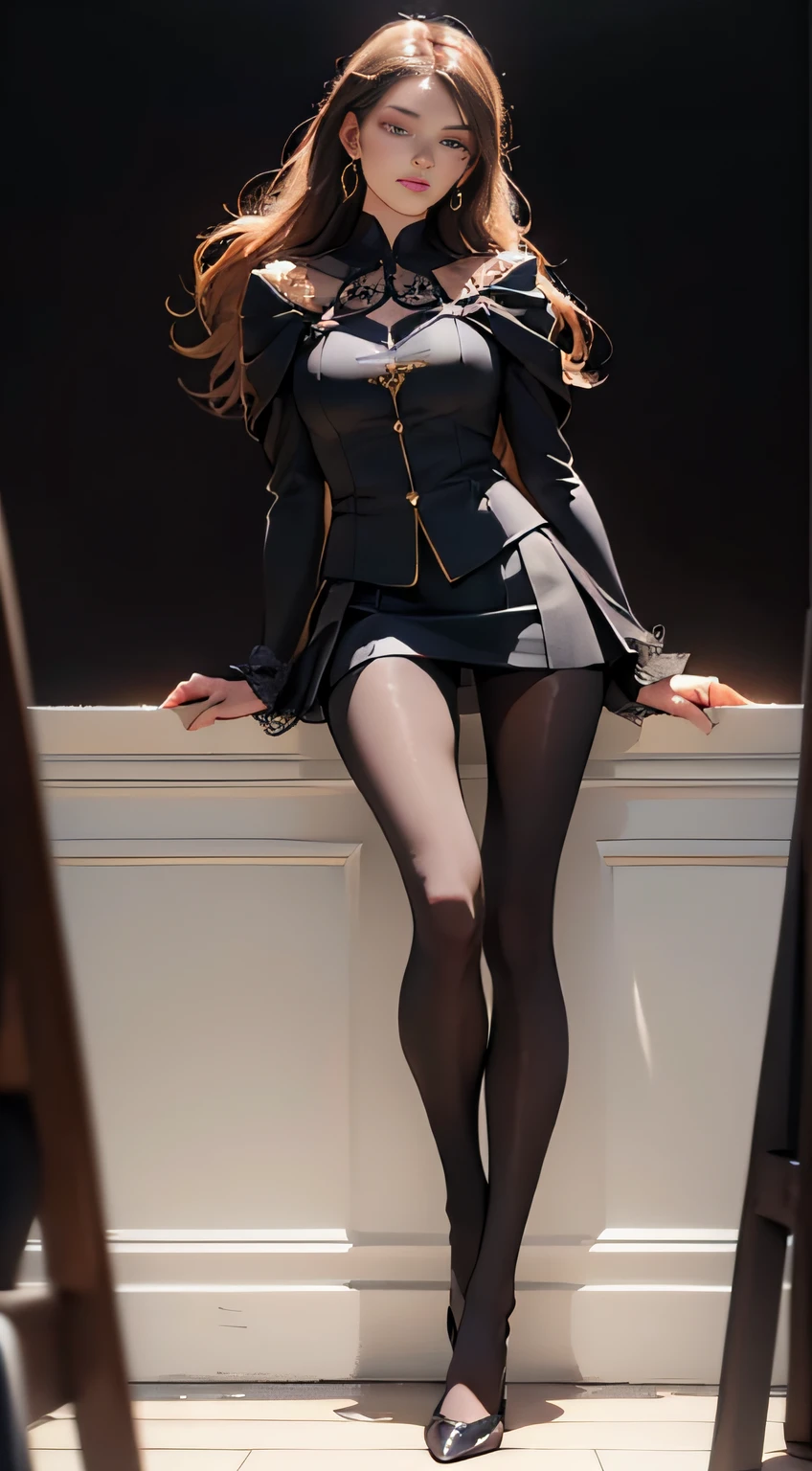 (Best quality, 16k, Masterpiece: 1.3), (Detail: 1.4), very complex, award-winning photo, amazing,
elegant, highly detailed, majestic, hyper realistic,
beautiful 1 girl, instagram, digital photography, Clear Focus, (Real Pictures, Fine Production, Depth of Field),
((((black pantyhose)))), (short skirt))), (suit))), (((Full Body))),
Sexy expression,
Cinematographic texture, Cinematic photographic texture,
ultra-detailed face, cute face, pretty face, Realistic face,
beautiful detail eyes, Attractive eyes with light, (side light, Fine very Beautiful Eyes: 1.5), large dark eyes, drooping eyes,
shiny skin, detailed lips,
sexy slender body, good figure,