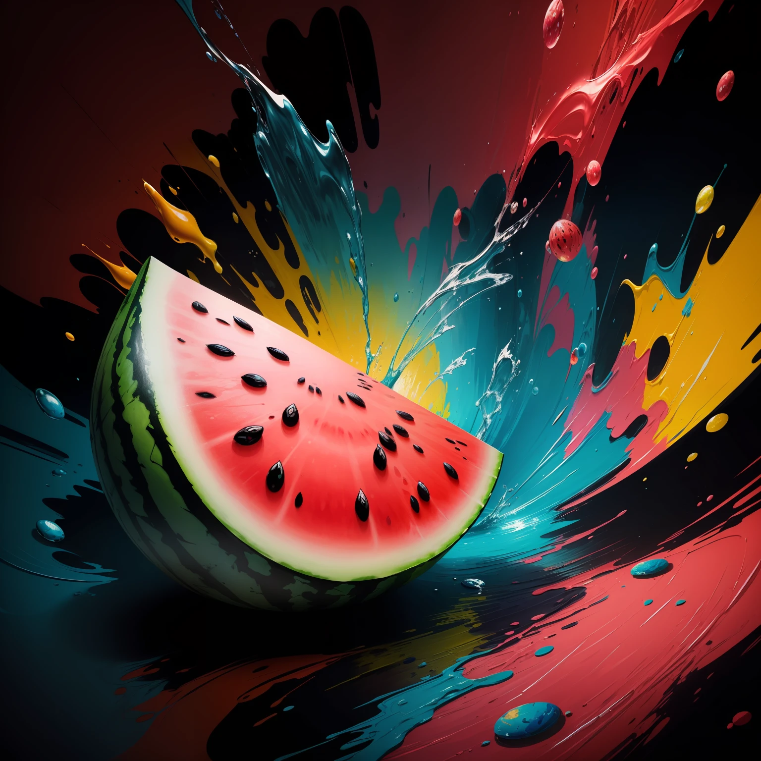 ((Textured painting style+concept-art)，water melon，the fruits，originality，in graffiti style，brightcolors，abstracted，surprise，Fresh summer days，Energetic)